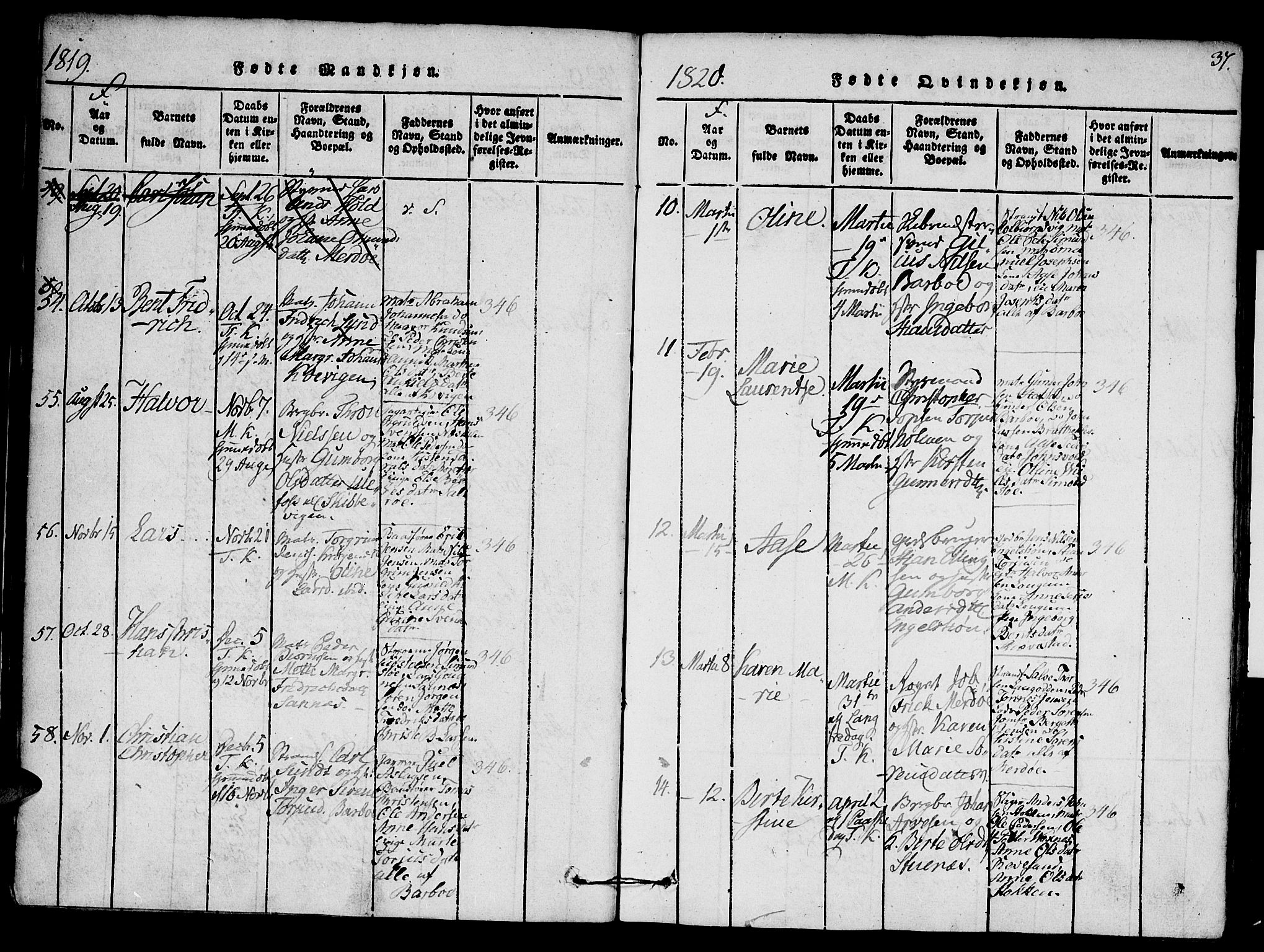 Austre Moland sokneprestkontor, AV/SAK-1111-0001/F/Fa/Faa/L0004: Ministerialbok nr. A 4, 1816-1824, s. 37