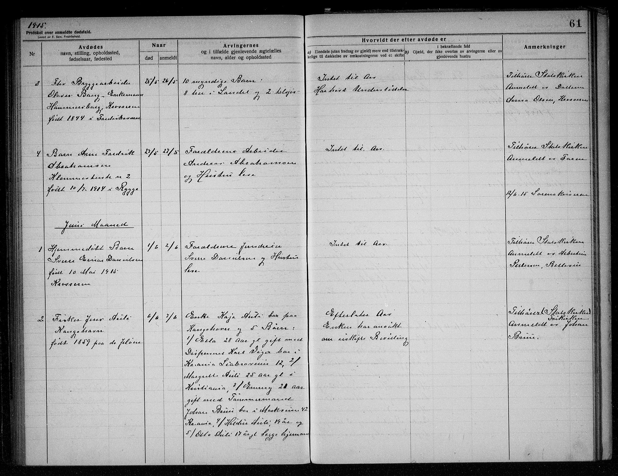 Rygge lensmannskontor, AV/SAO-A-10005/H/Ha/Haa/L0005: Dødsfallsprotokoll, 1912-1916, s. 61