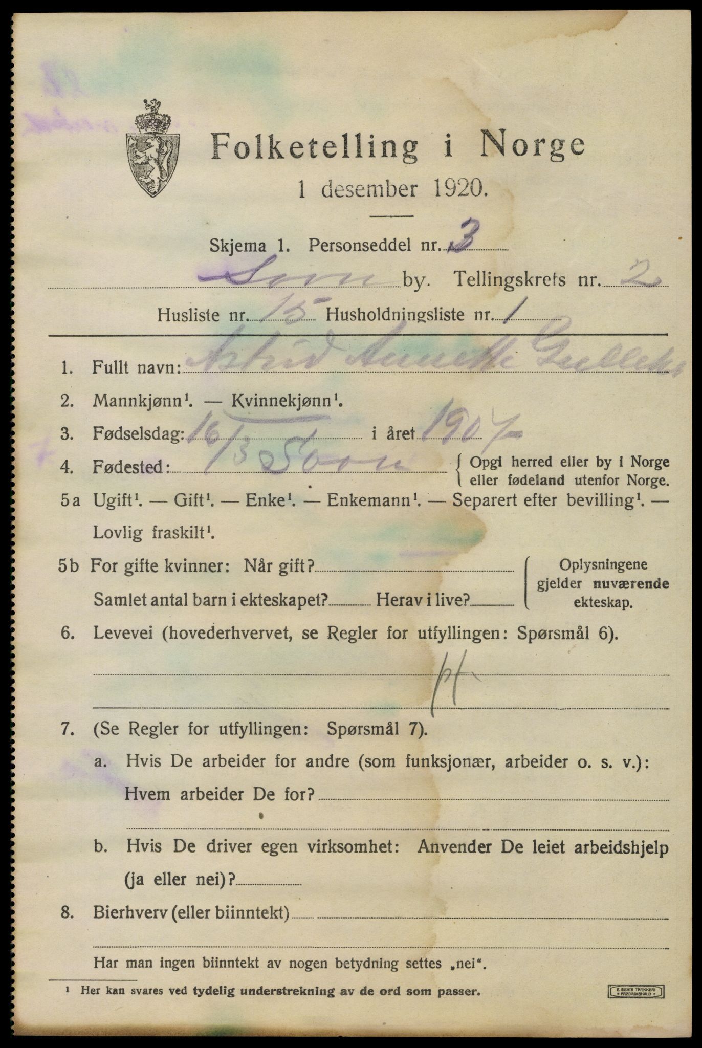 SAO, Folketelling 1920 for 0201 Son ladested, 1920, s. 1388