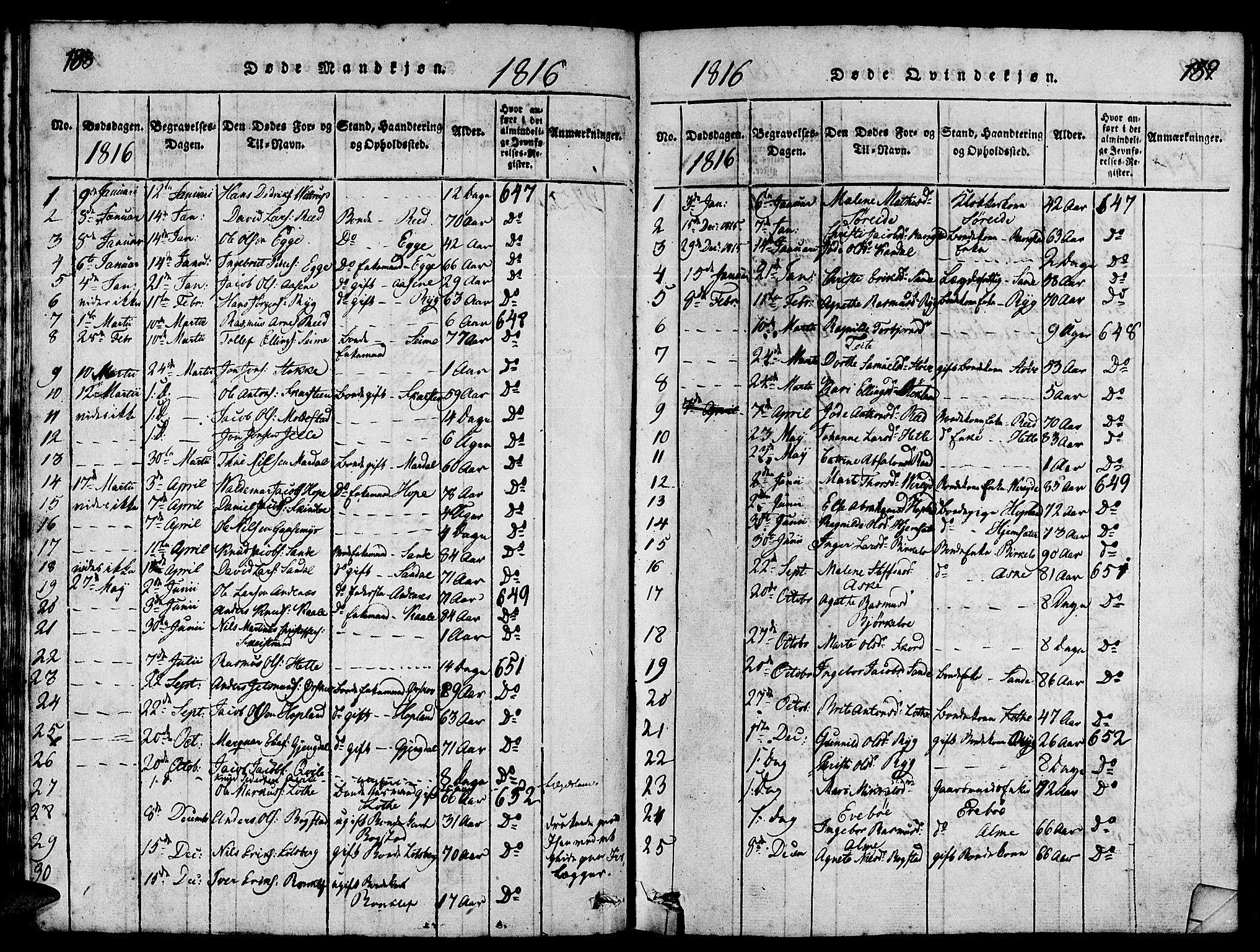 Gloppen sokneprestembete, AV/SAB-A-80101/H/Hab/Haba/L0001: Klokkerbok nr. A 1, 1816-1827, s. 188-189