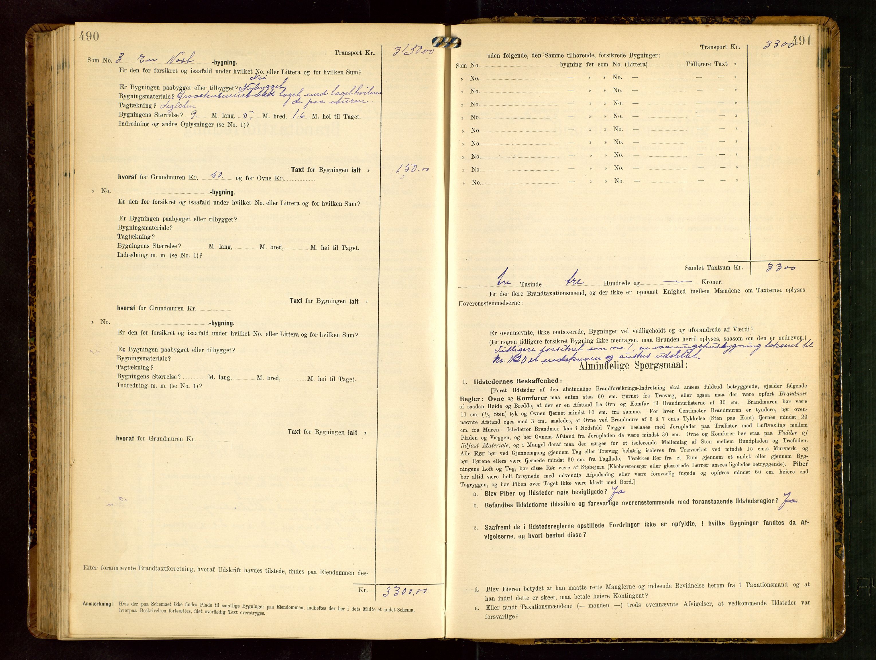 Håland lensmannskontor, AV/SAST-A-100100/Gob/L0003: Branntakstprotokoll - skjematakst. Register i boken., 1909-1910, s. 490-491