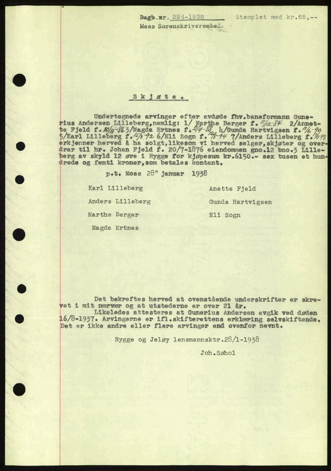 Moss sorenskriveri, SAO/A-10168: Pantebok nr. A3, 1937-1938, Dagboknr: 224/1938