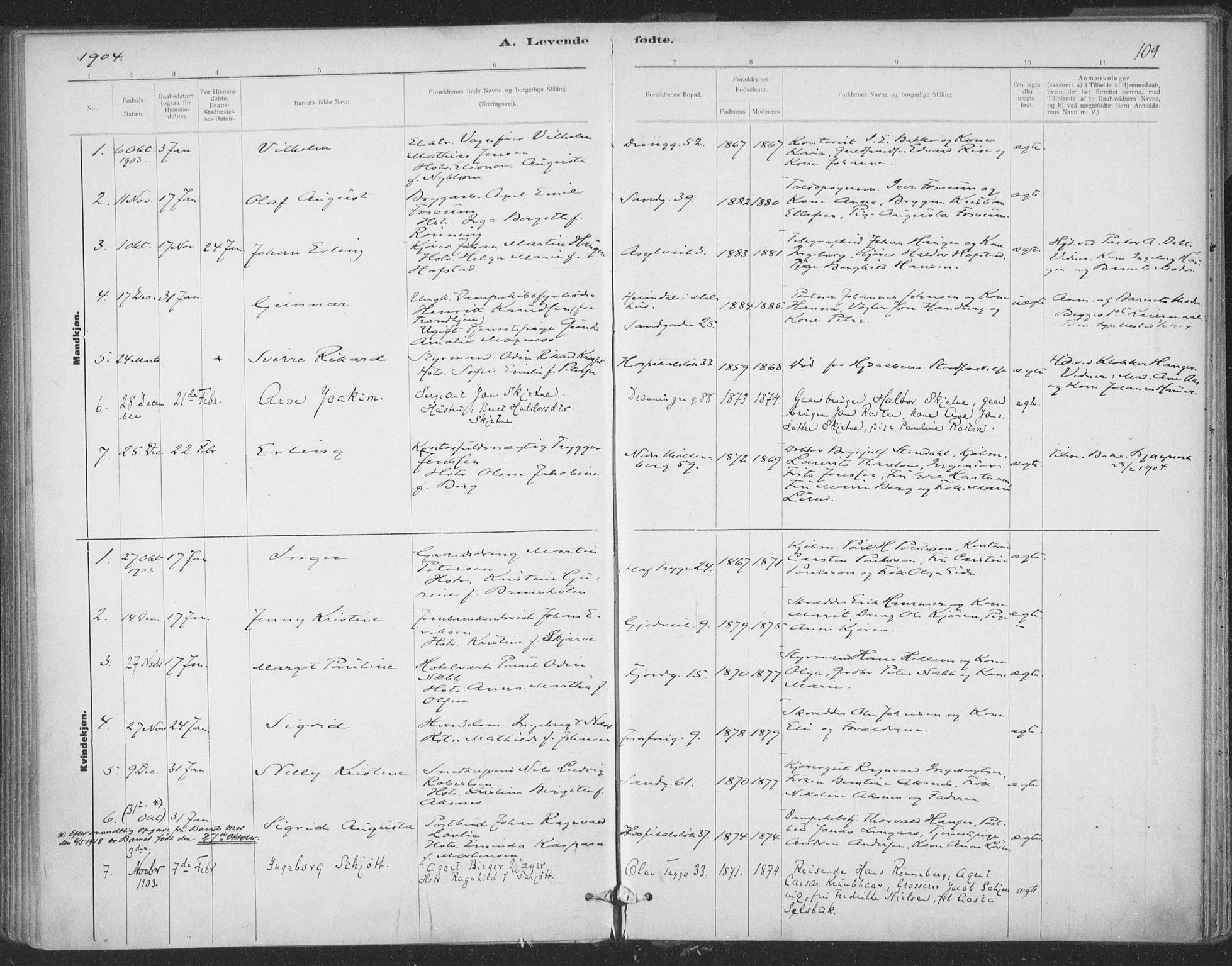 Ministerialprotokoller, klokkerbøker og fødselsregistre - Sør-Trøndelag, SAT/A-1456/602/L0122: Ministerialbok nr. 602A20, 1892-1908, s. 109