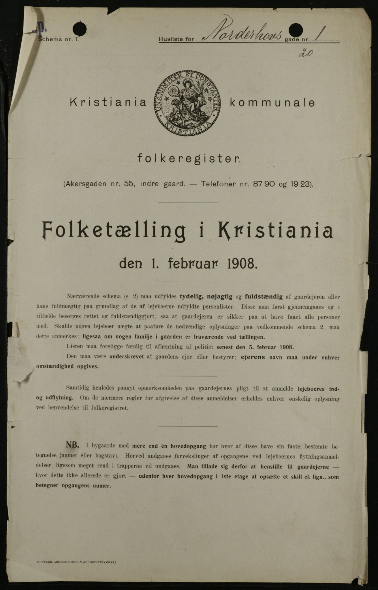 OBA, Kommunal folketelling 1.2.1908 for Kristiania kjøpstad, 1908, s. 65062