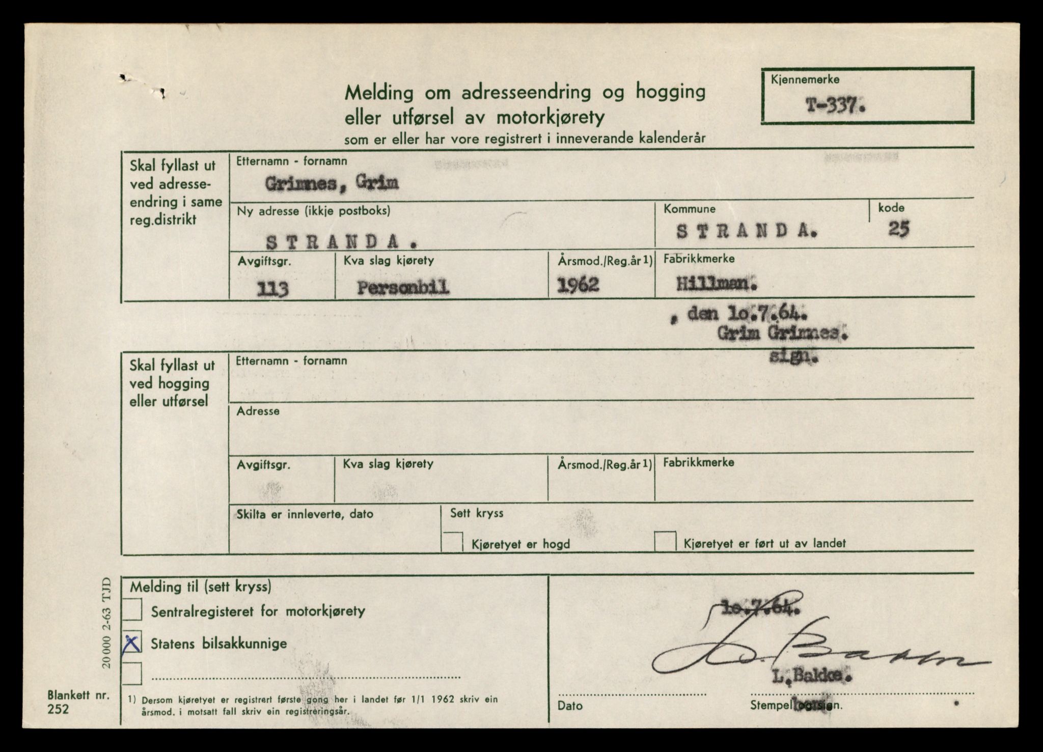 Møre og Romsdal vegkontor - Ålesund trafikkstasjon, SAT/A-4099/F/Fe/L0003: Registreringskort for kjøretøy T 232 - T 340, 1927-1998, s. 2428