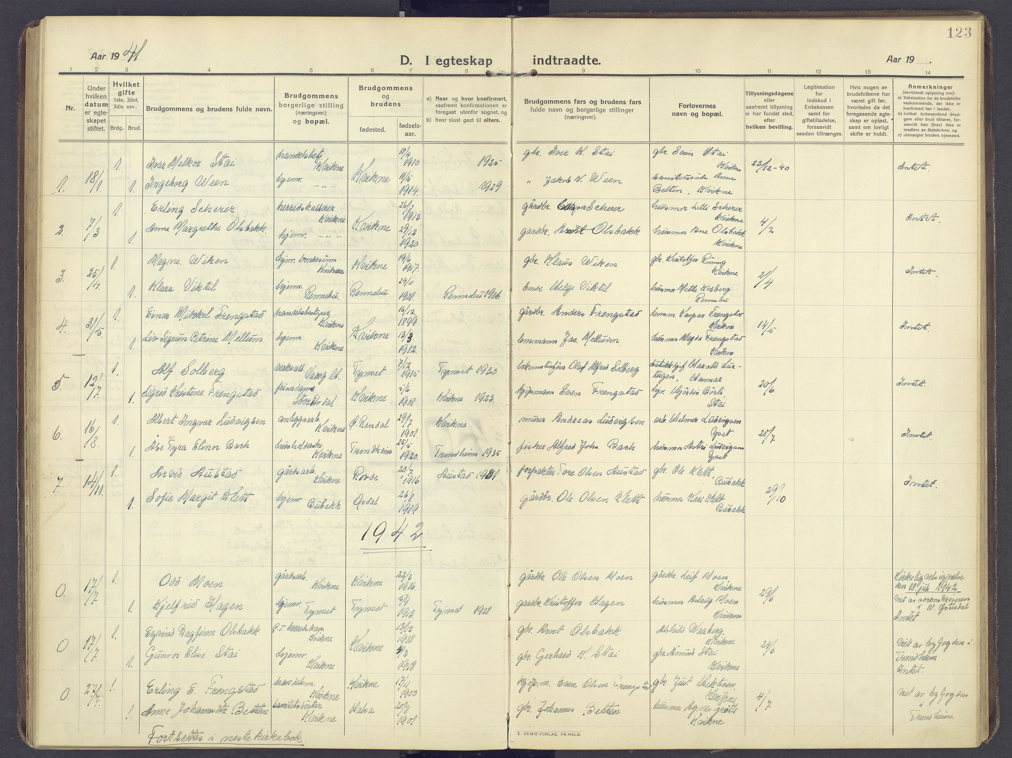 Kvikne prestekontor, SAH/PREST-064/H/Ha/Haa/L0009: Ministerialbok nr. 9, 1911-1942, s. 123