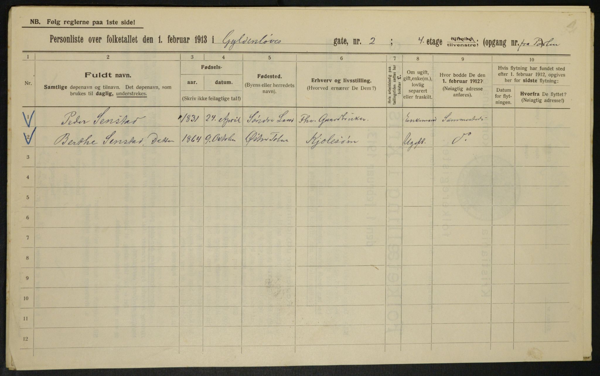 OBA, Kommunal folketelling 1.2.1913 for Kristiania, 1913, s. 32526