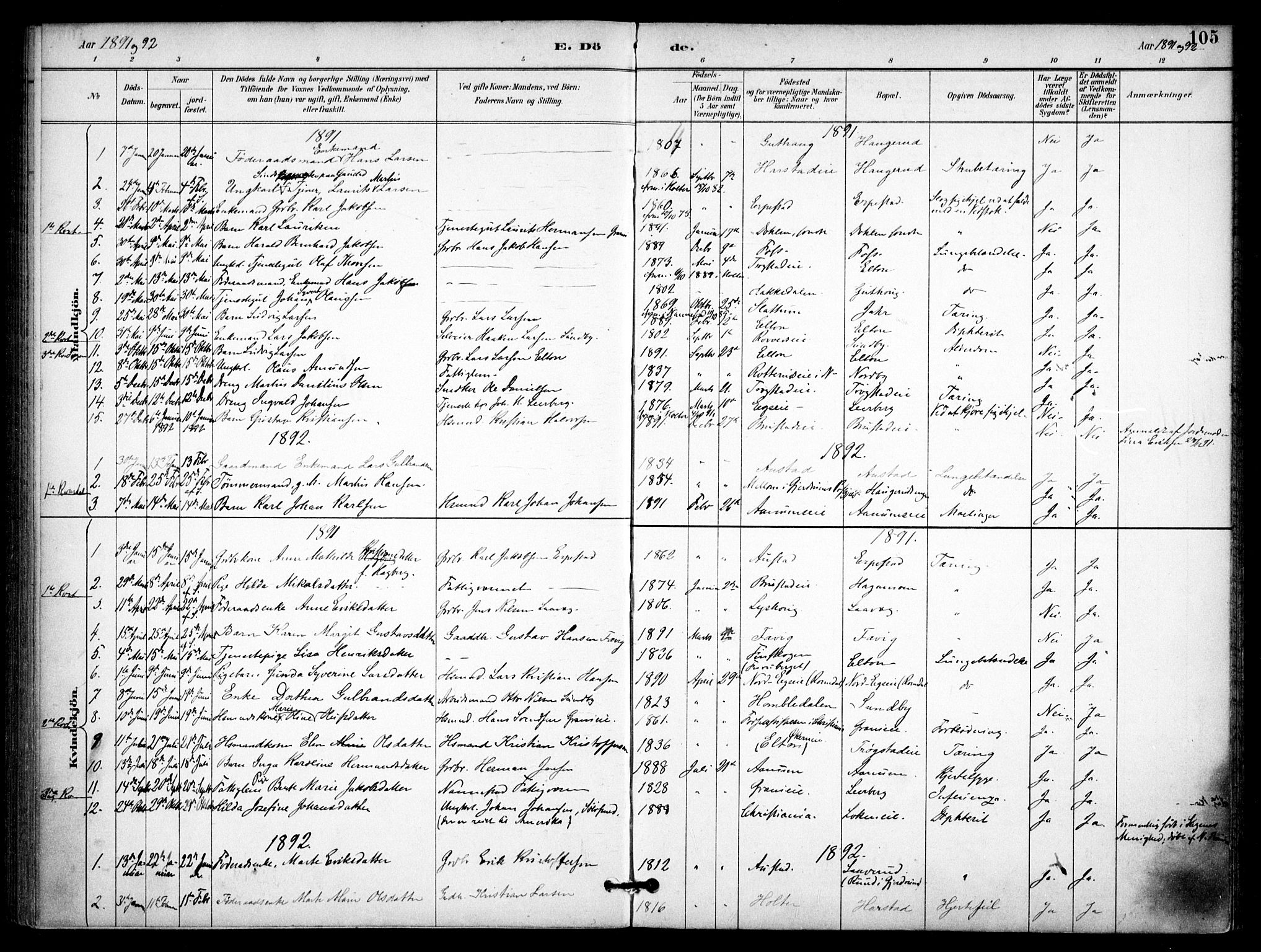 Nannestad prestekontor Kirkebøker, AV/SAO-A-10414a/F/Fb/L0002: Ministerialbok nr. II 2, 1891-1909, s. 105