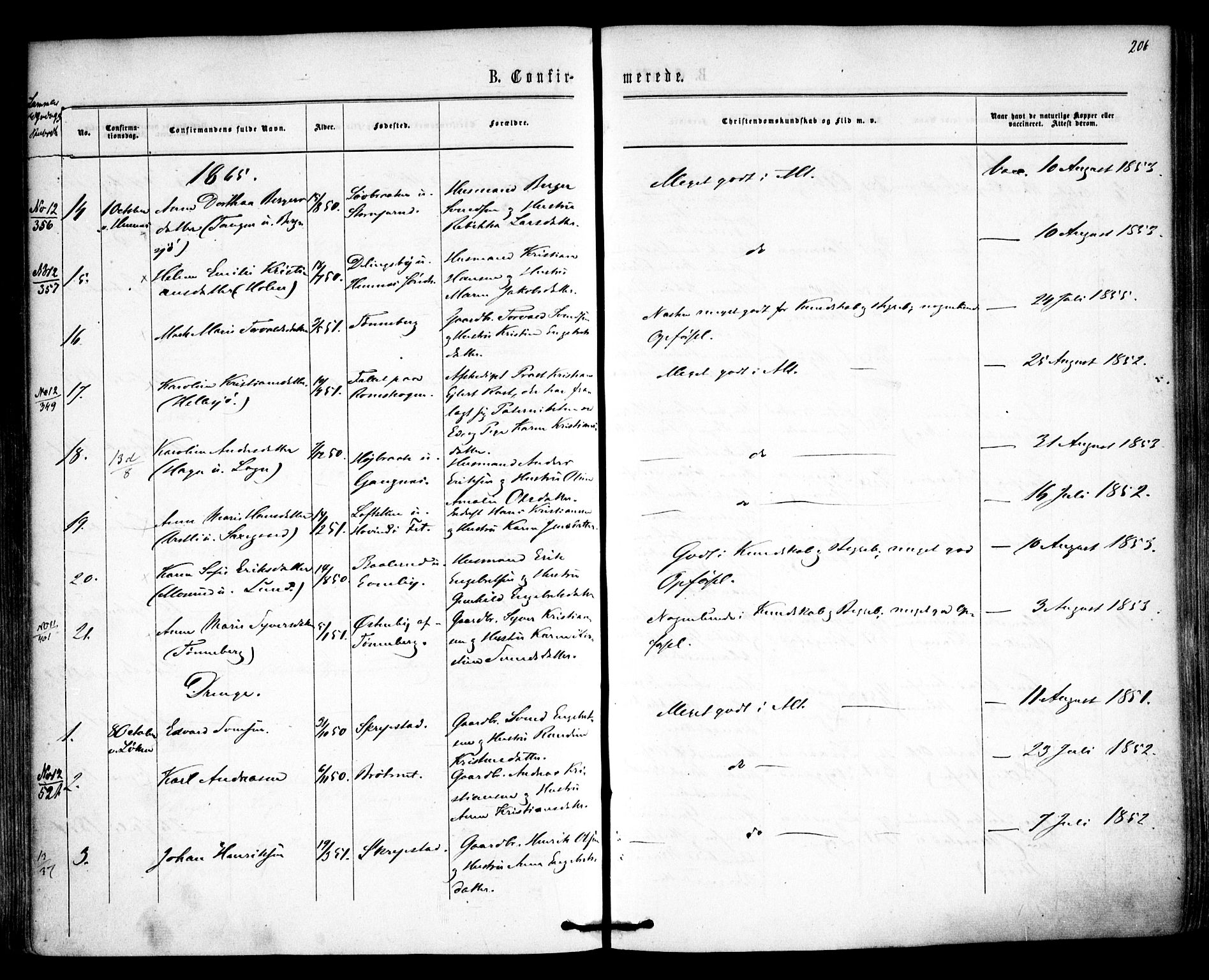Høland prestekontor Kirkebøker, AV/SAO-A-10346a/F/Fa/L0011: Ministerialbok nr. I 11, 1862-1869, s. 206