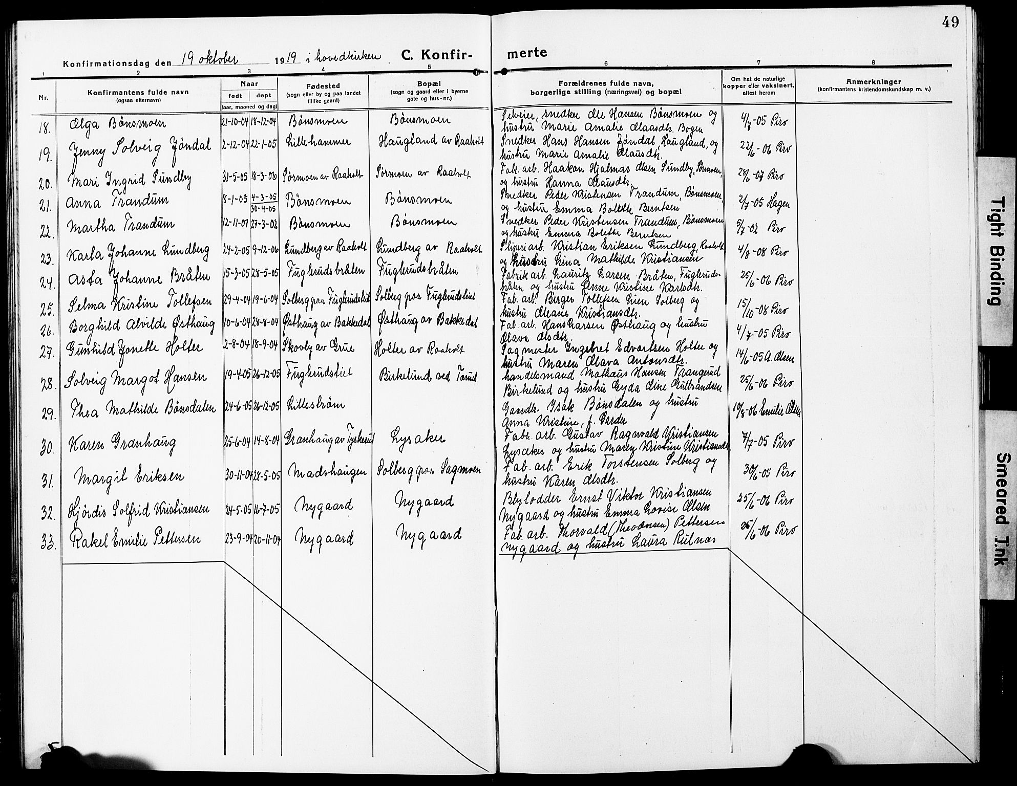 Eidsvoll prestekontor Kirkebøker, AV/SAO-A-10888/G/Ga/L0009: Klokkerbok nr. I 9, 1914-1927, s. 49