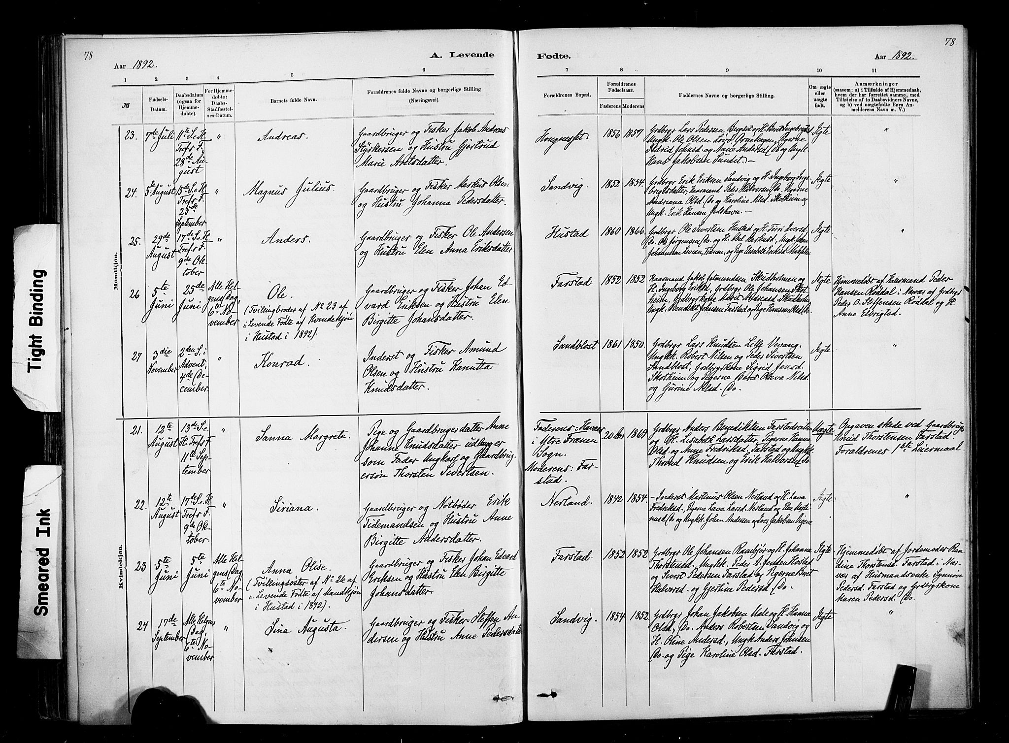 Ministerialprotokoller, klokkerbøker og fødselsregistre - Møre og Romsdal, AV/SAT-A-1454/567/L0778: Ministerialbok nr. 567A01, 1881-1903, s. 78