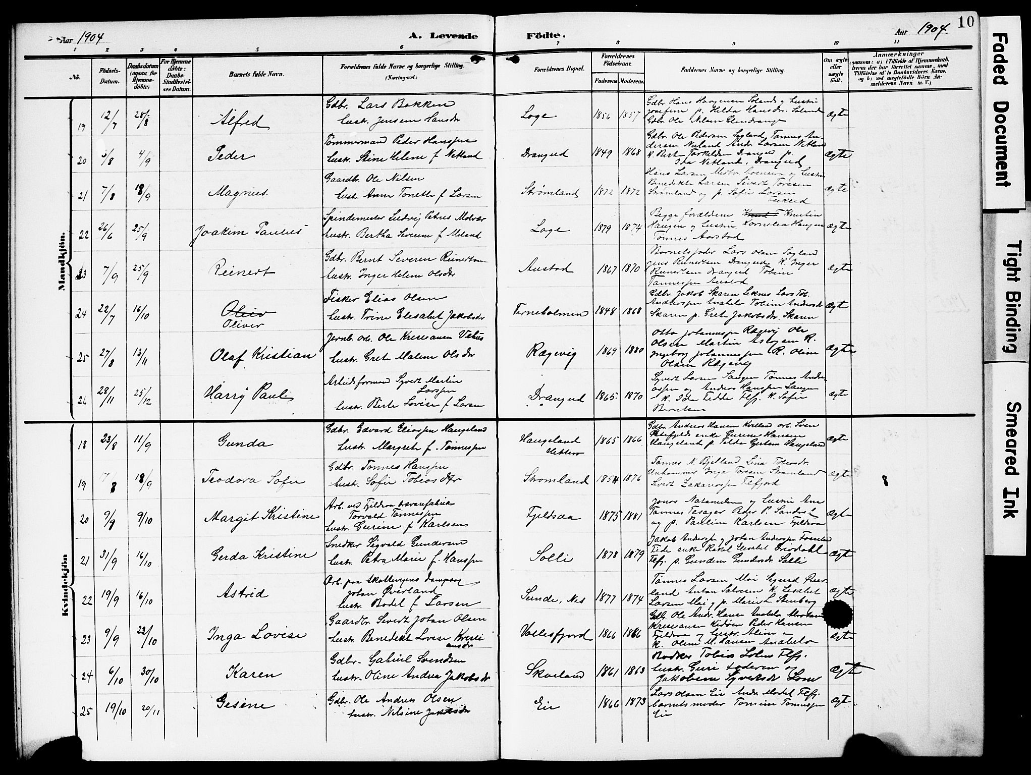 Flekkefjord sokneprestkontor, AV/SAK-1111-0012/F/Fb/Fbc/L0008: Klokkerbok nr. B 8, 1903-1931, s. 10