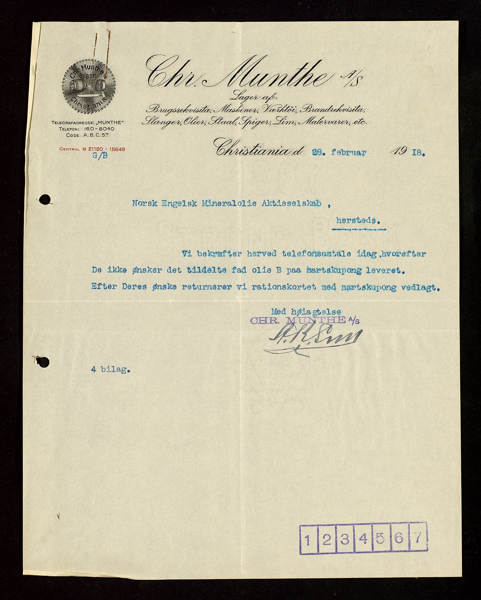 Pa 1521 - A/S Norske Shell, AV/SAST-A-101915/E/Ea/Eaa/L0003: Sjefskorrespondanse, 1918, s. 151