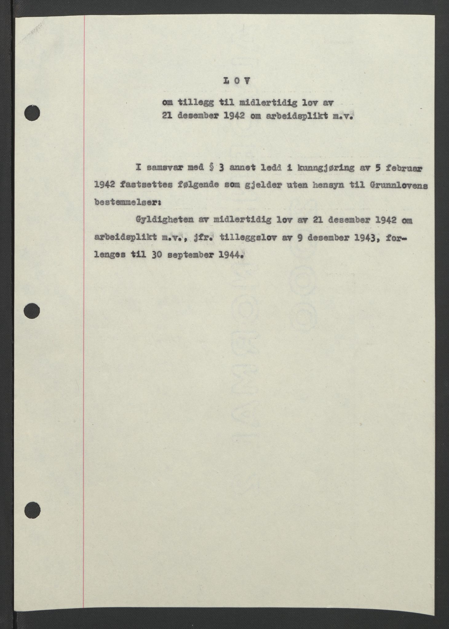 NS-administrasjonen 1940-1945 (Statsrådsekretariatet, de kommisariske statsråder mm), RA/S-4279/D/Db/L0090: Foredrag til vedtak utenfor ministermøte, 1942-1945, s. 247