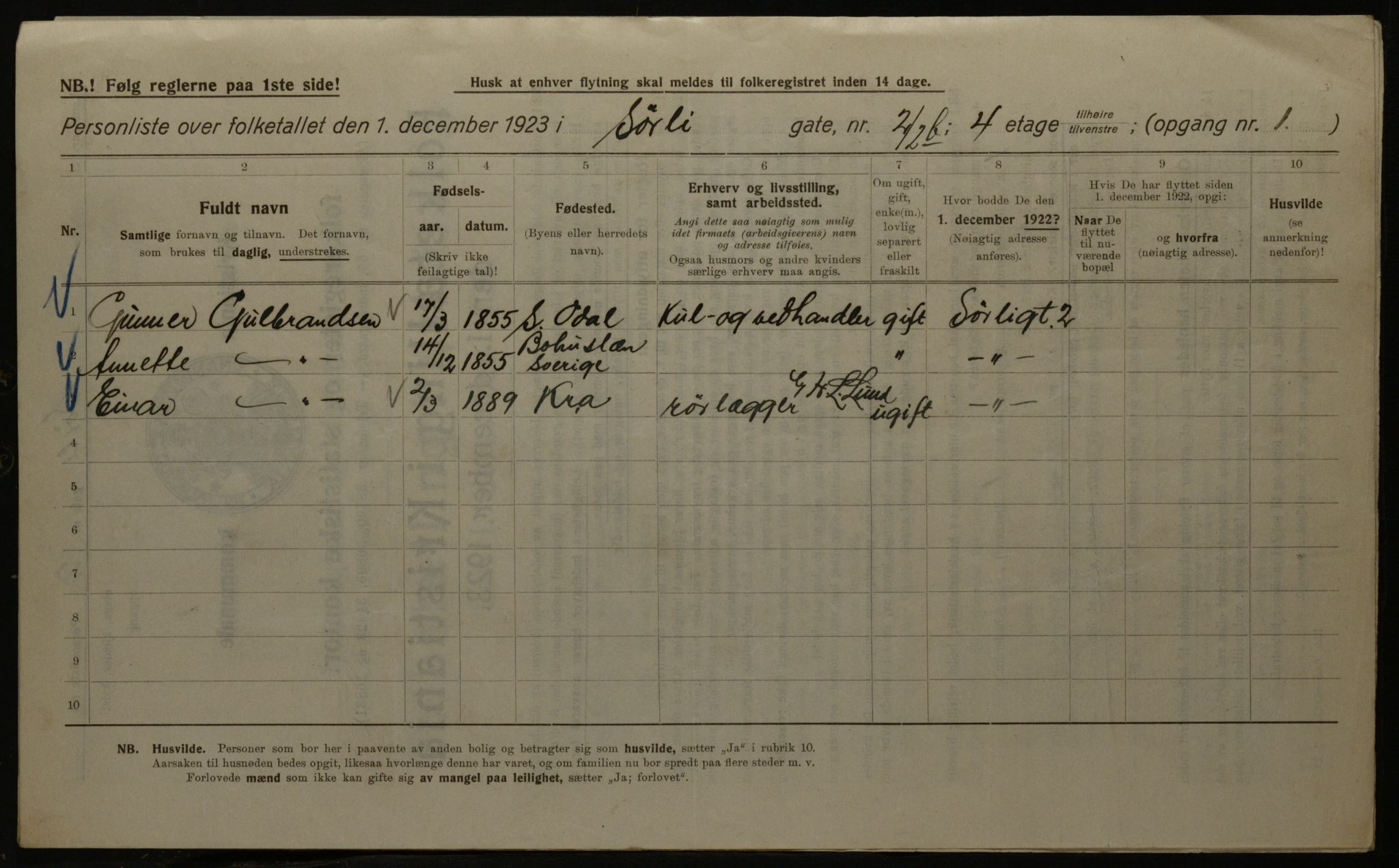 OBA, Kommunal folketelling 1.12.1923 for Kristiania, 1923, s. 117853