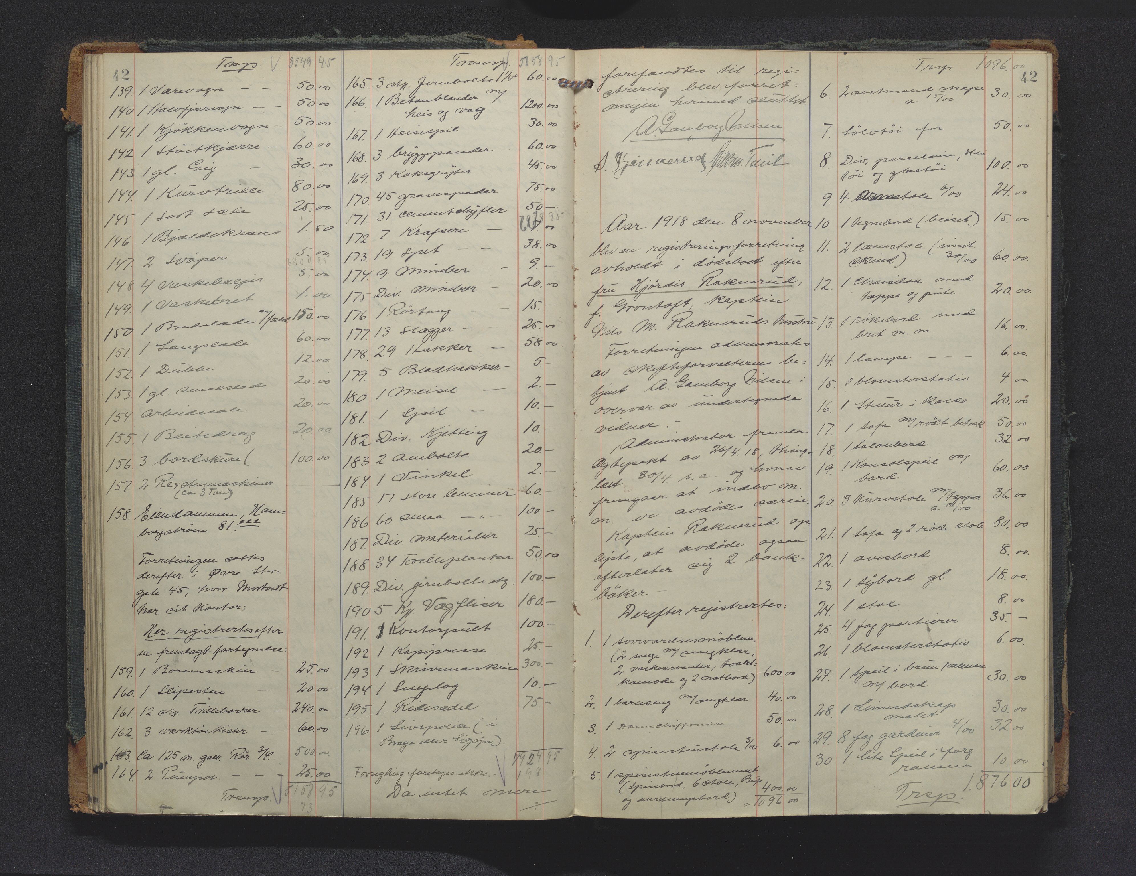 Drammen byfogd, AV/SAKO-A-222/H/Hb/Hbb/L0012: Registreringsprotokoll., 1915-1926, s. 42