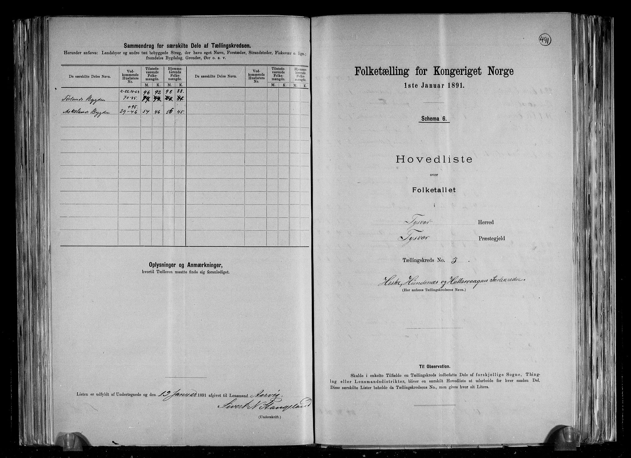 RA, Folketelling 1891 for 1146 Tysvær herred, 1891, s. 9