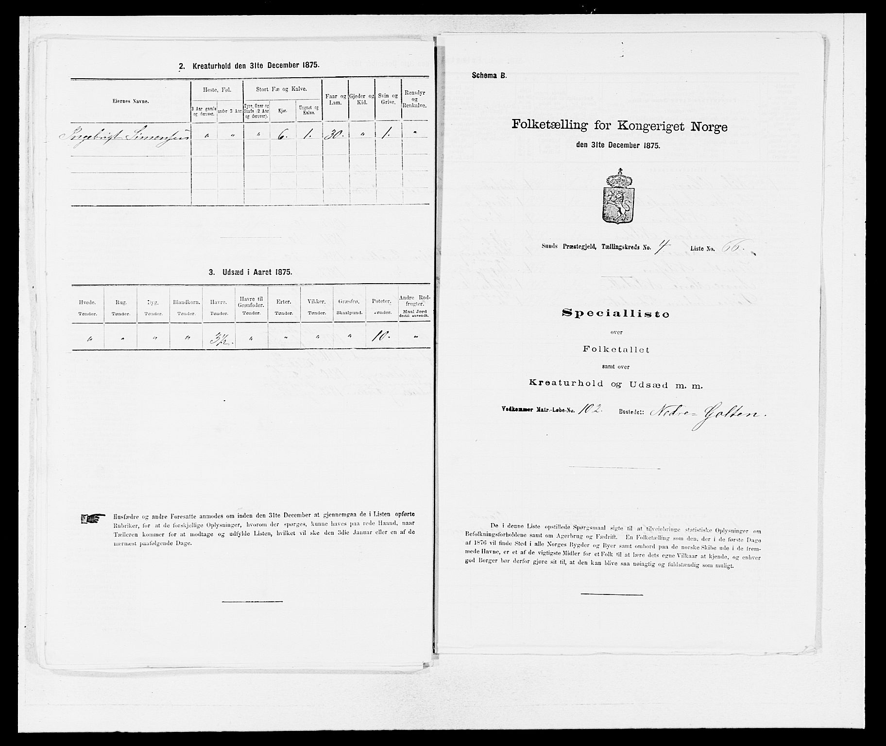 SAB, Folketelling 1875 for 1245P Sund prestegjeld, 1875, s. 464