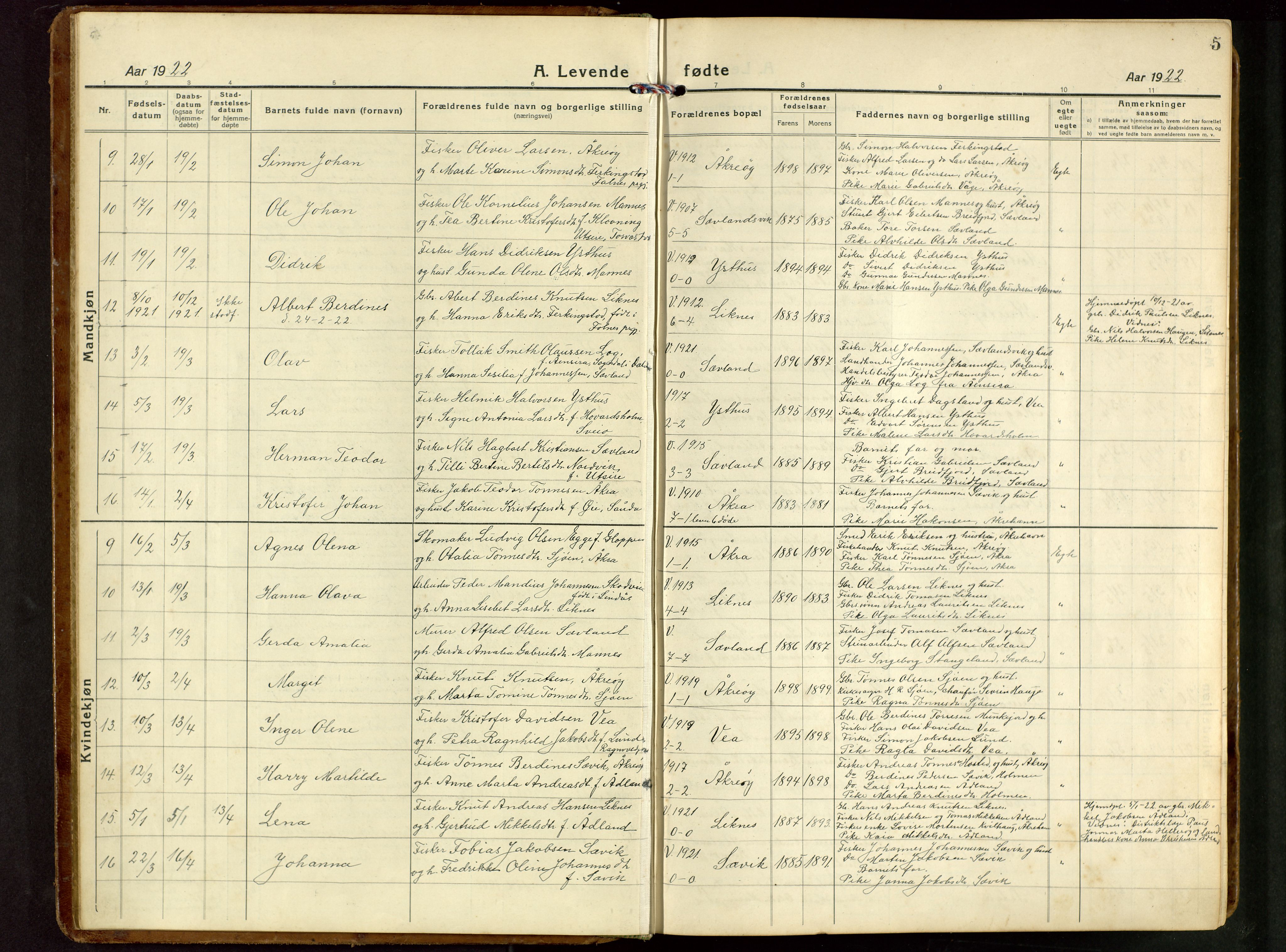 Kopervik sokneprestkontor, AV/SAST-A-101850/H/Ha/Hab/L0014: Klokkerbok nr. B 14, 1922-1947, s. 5