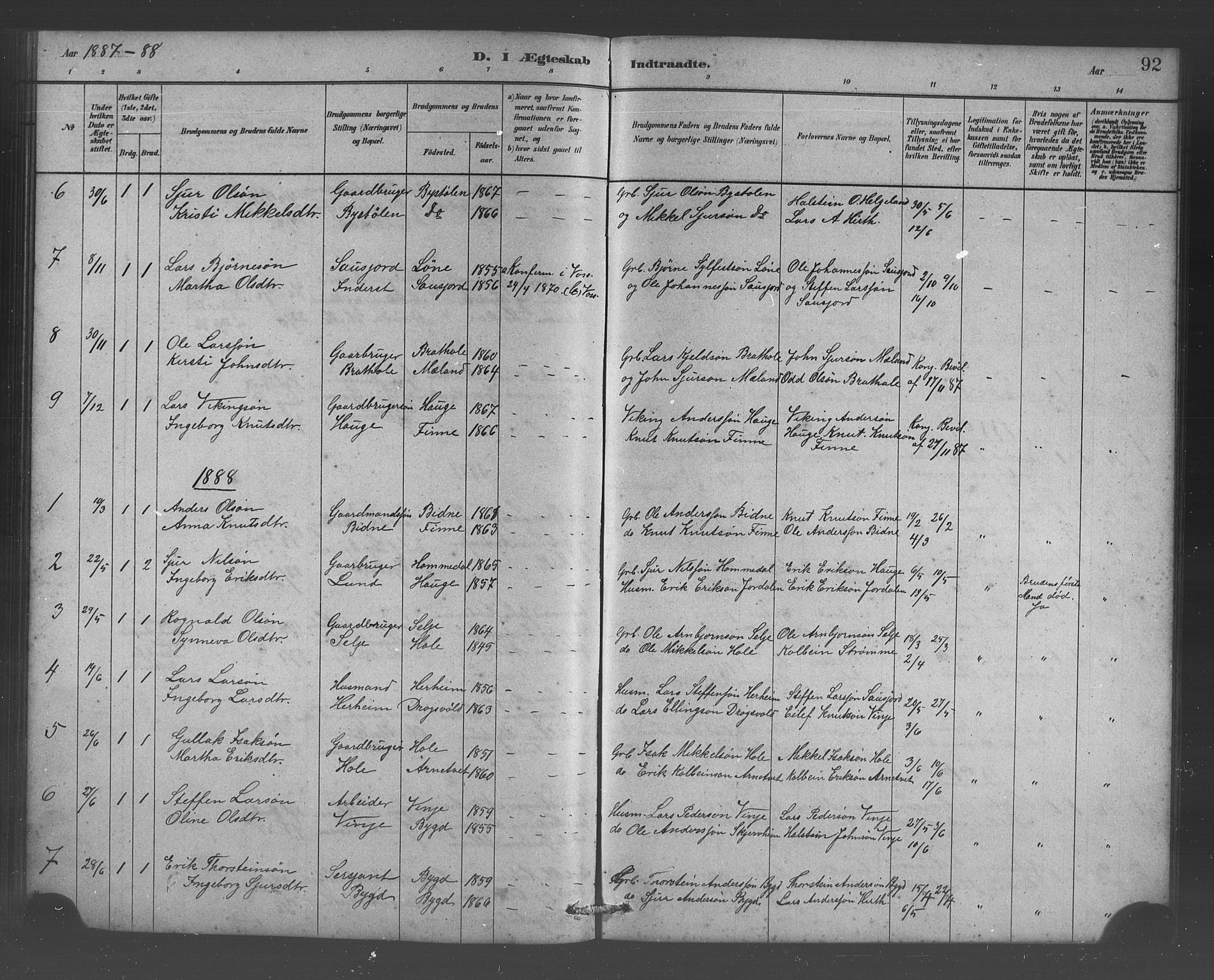 Vossestrand Sokneprestembete, AV/SAB-A-79101/H/Hab: Klokkerbok nr. B 3, 1880-1907, s. 92
