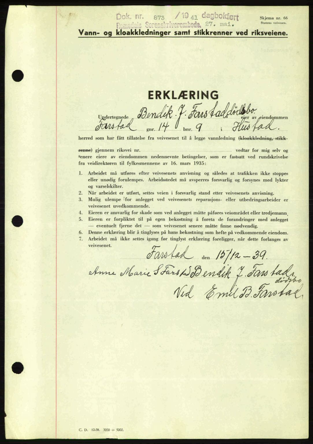 Romsdal sorenskriveri, SAT/A-4149/1/2/2C: Pantebok nr. A9, 1940-1941, Dagboknr: 873/1941