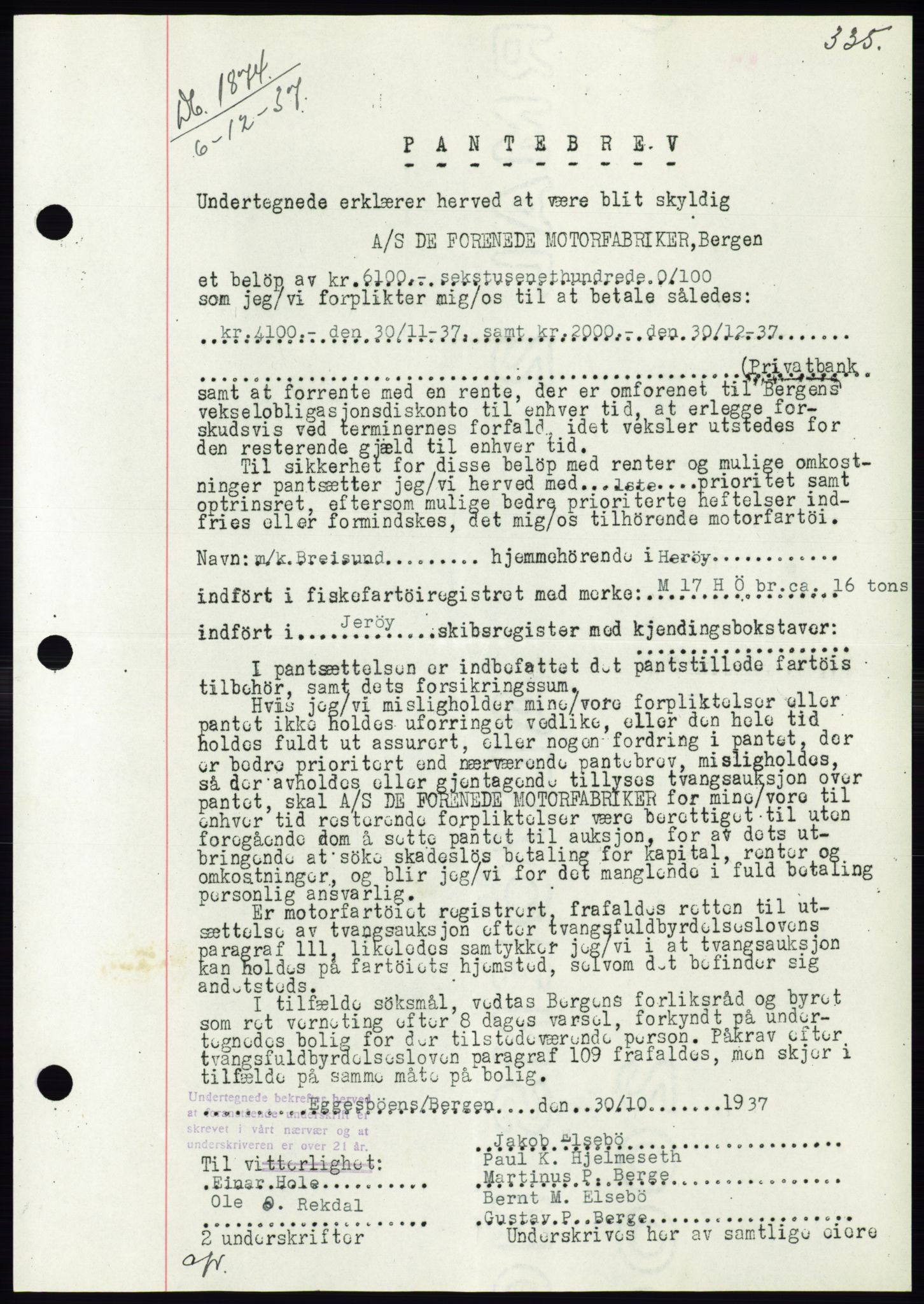 Søre Sunnmøre sorenskriveri, SAT/A-4122/1/2/2C/L0064: Pantebok nr. 58, 1937-1938, Dagboknr: 1874/1937