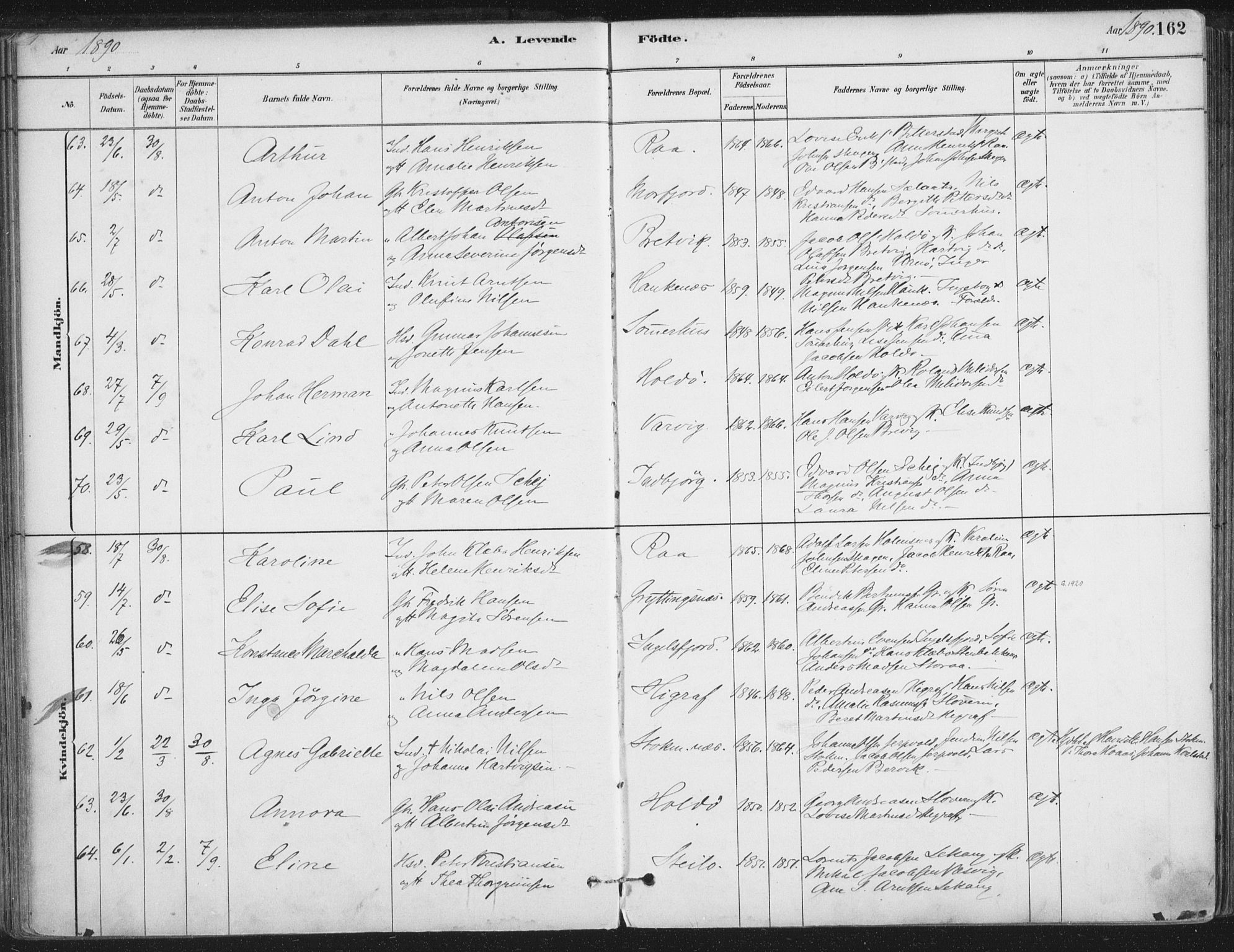 Ministerialprotokoller, klokkerbøker og fødselsregistre - Nordland, AV/SAT-A-1459/888/L1244: Ministerialbok nr. 888A10, 1880-1890, s. 162