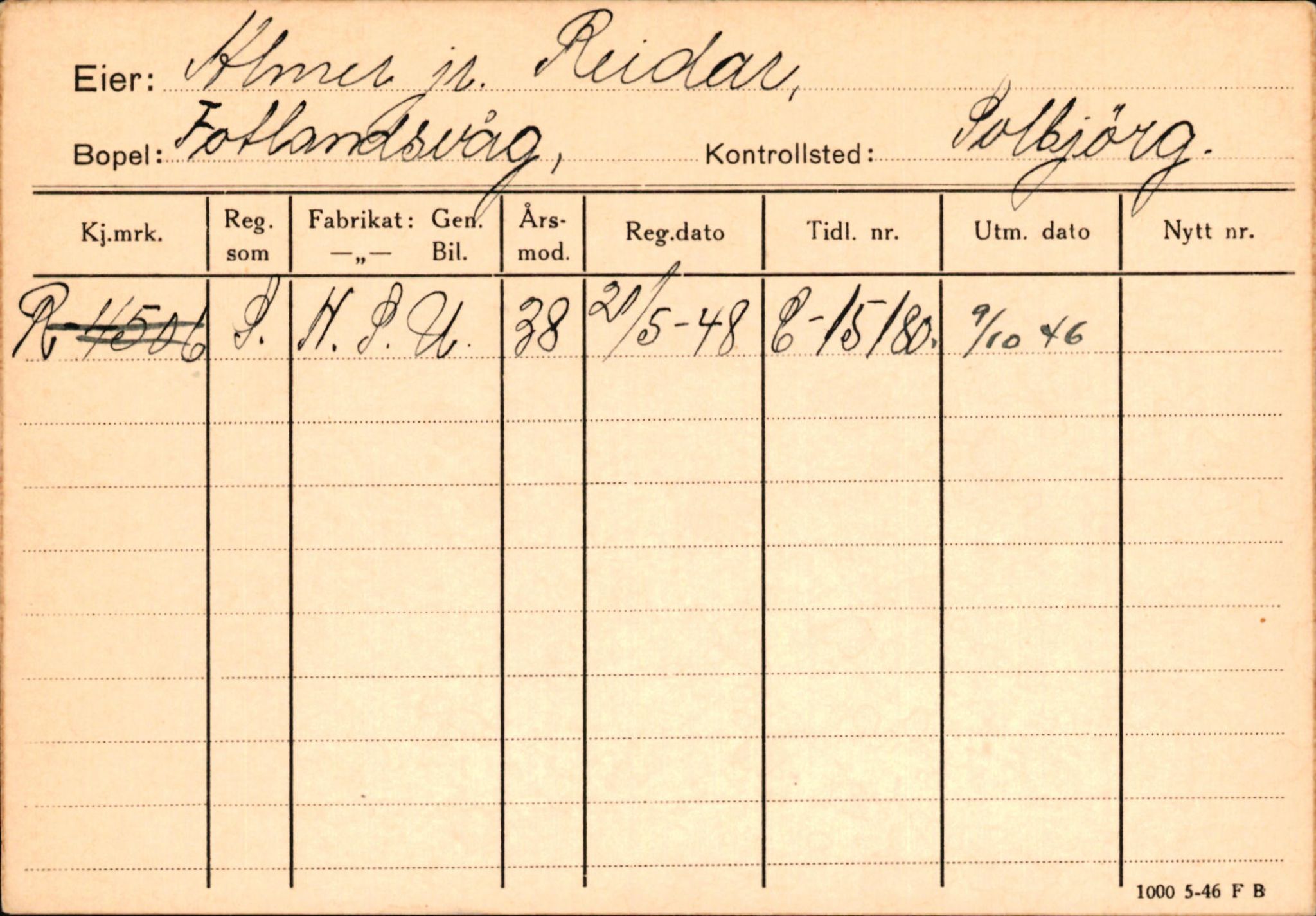 Statens vegvesen, Hordaland vegkontor, SAB/A-5201/2/Ha/L0001: R-eierkort A, 1920-1971, s. 497