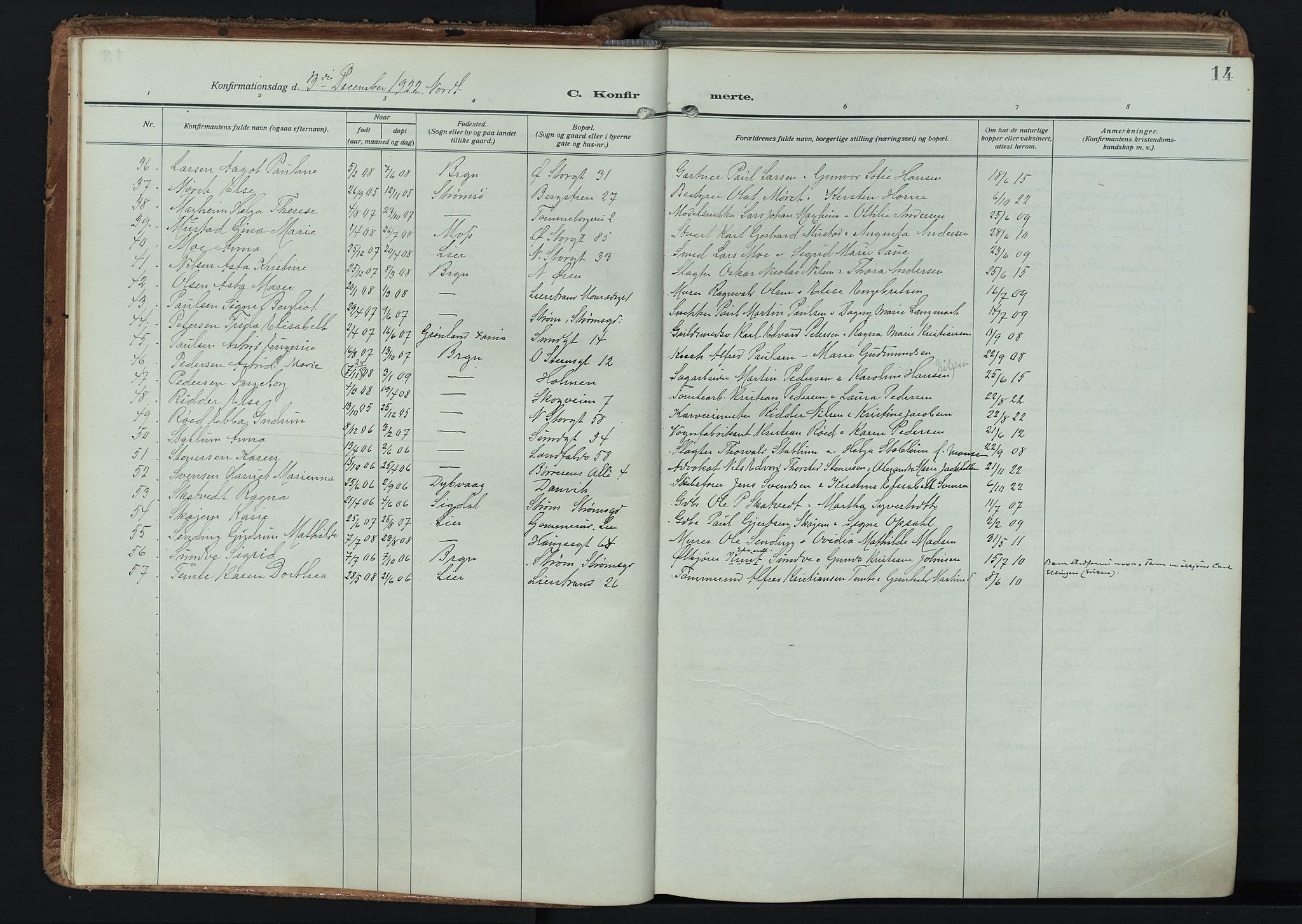 Bragernes kirkebøker, AV/SAKO-A-6/F/Fc/L0009: Ministerialbok nr. III 9, 1921-1939, s. 14