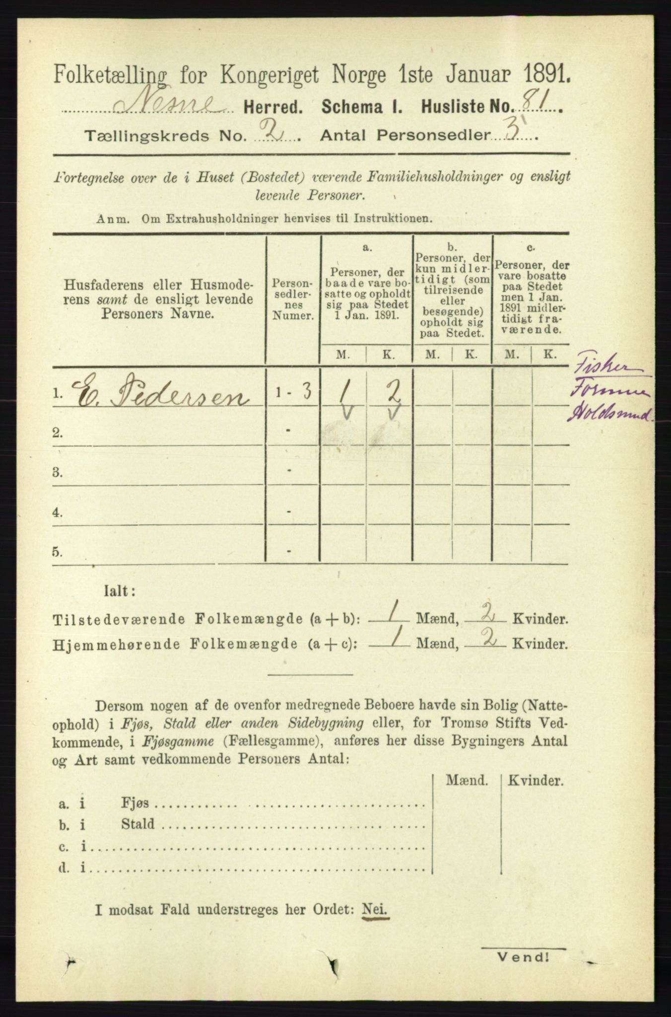 RA, Folketelling 1891 for 1828 Nesna herred, 1891, s. 825