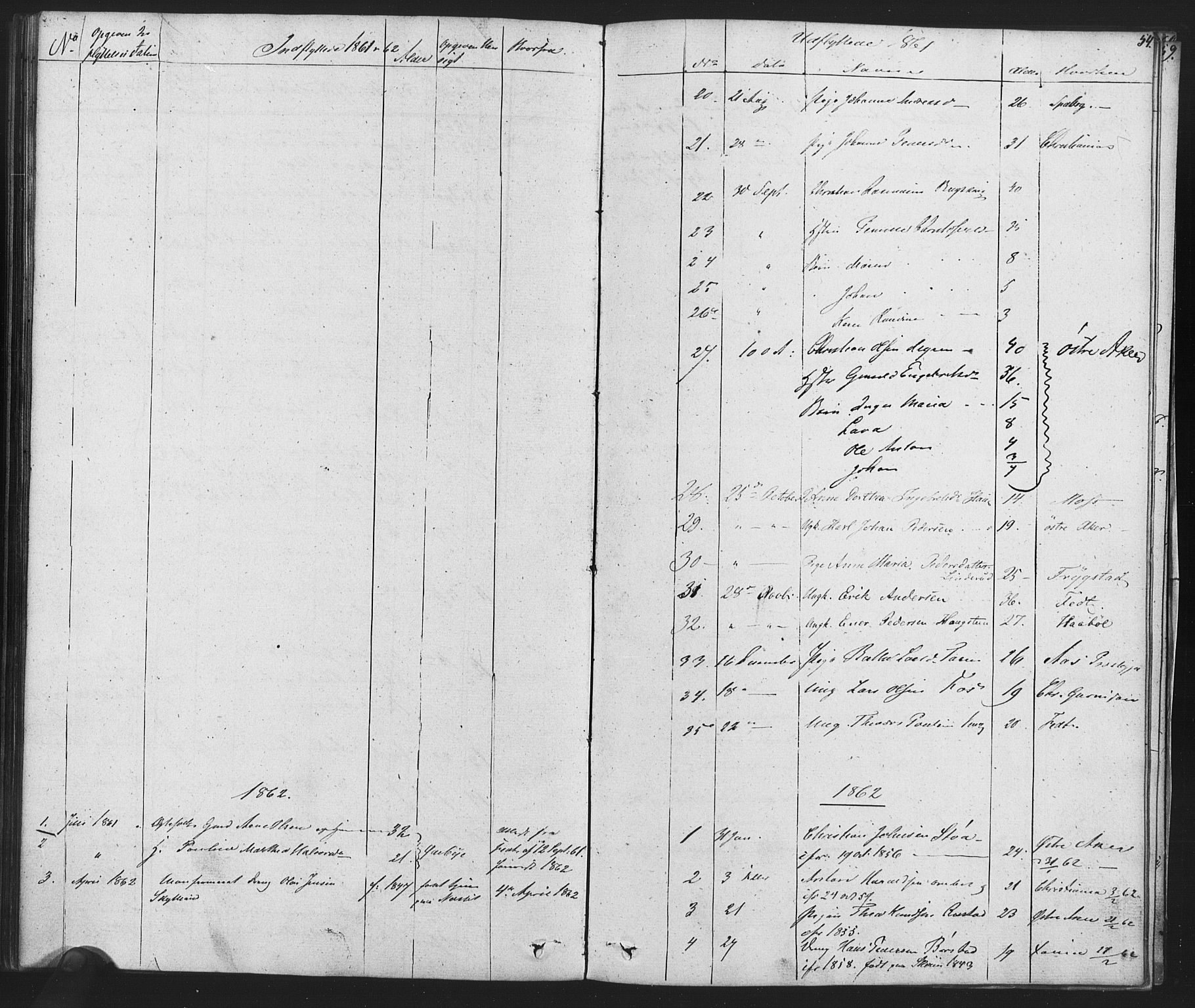 Enebakk prestekontor Kirkebøker, AV/SAO-A-10171c/F/Fa/L0014: Ministerialbok nr. I 14, 1833-1878, s. 54