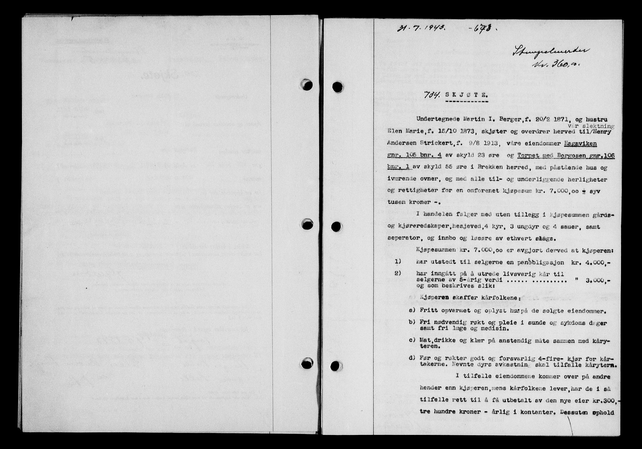 Gauldal sorenskriveri, SAT/A-0014/1/2/2C/L0056: Pantebok nr. 61, 1942-1943, Dagboknr: 734/1943