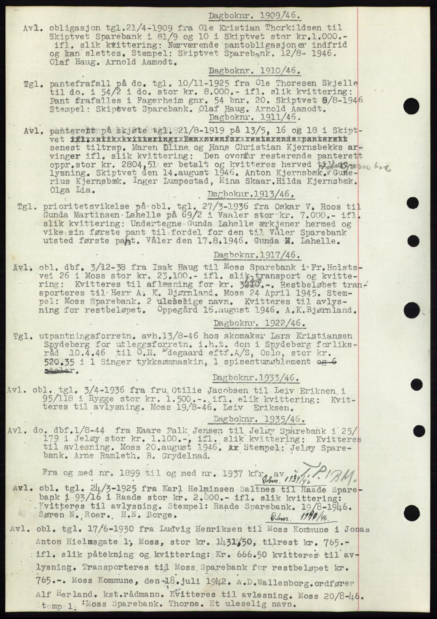 Moss sorenskriveri, SAO/A-10168: Pantebok nr. C10, 1938-1950, Dagboknr: 1909/1946