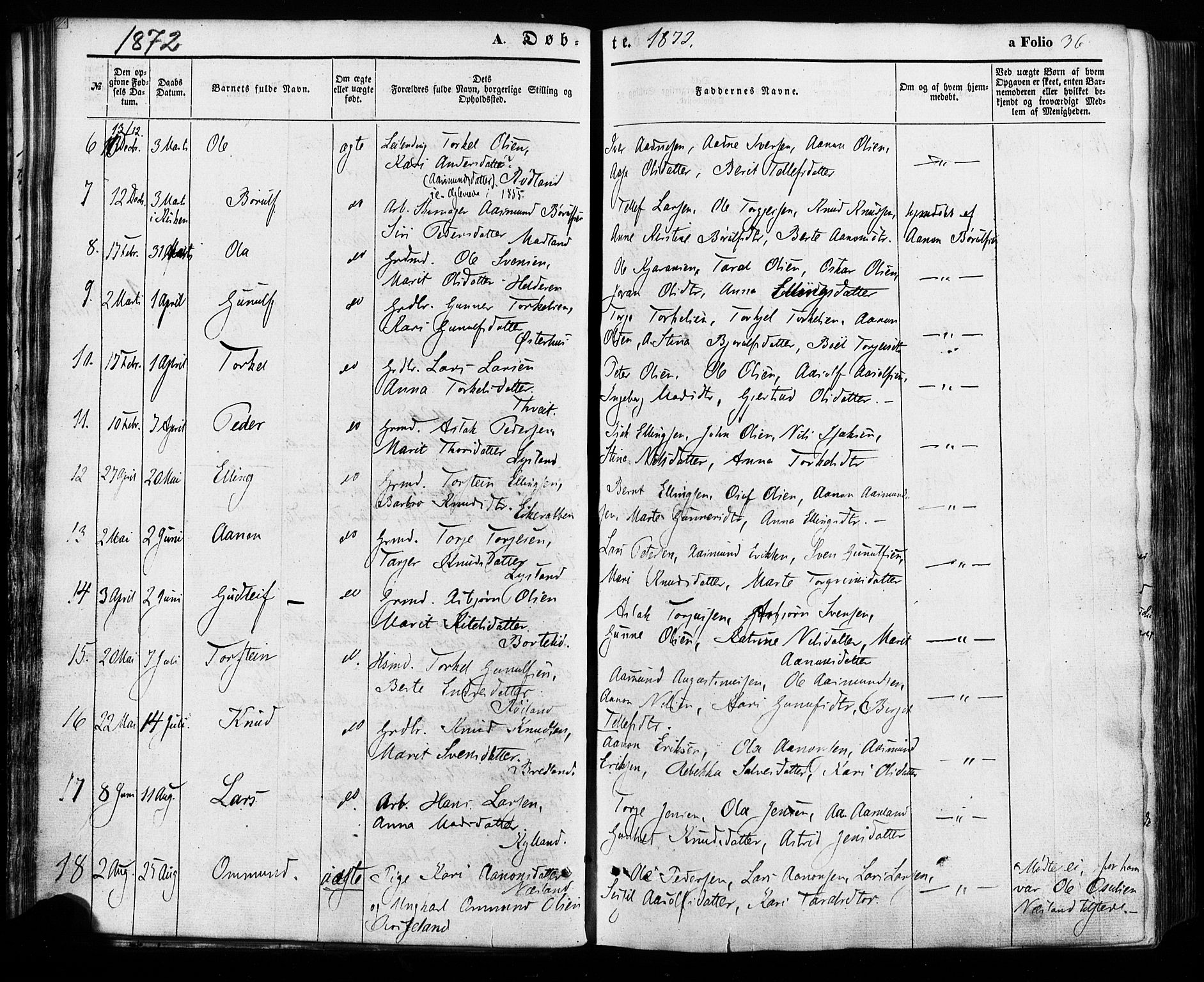 Åseral sokneprestkontor, AV/SAK-1111-0051/F/Fa/L0002: Ministerialbok nr. A 2, 1854-1884, s. 36