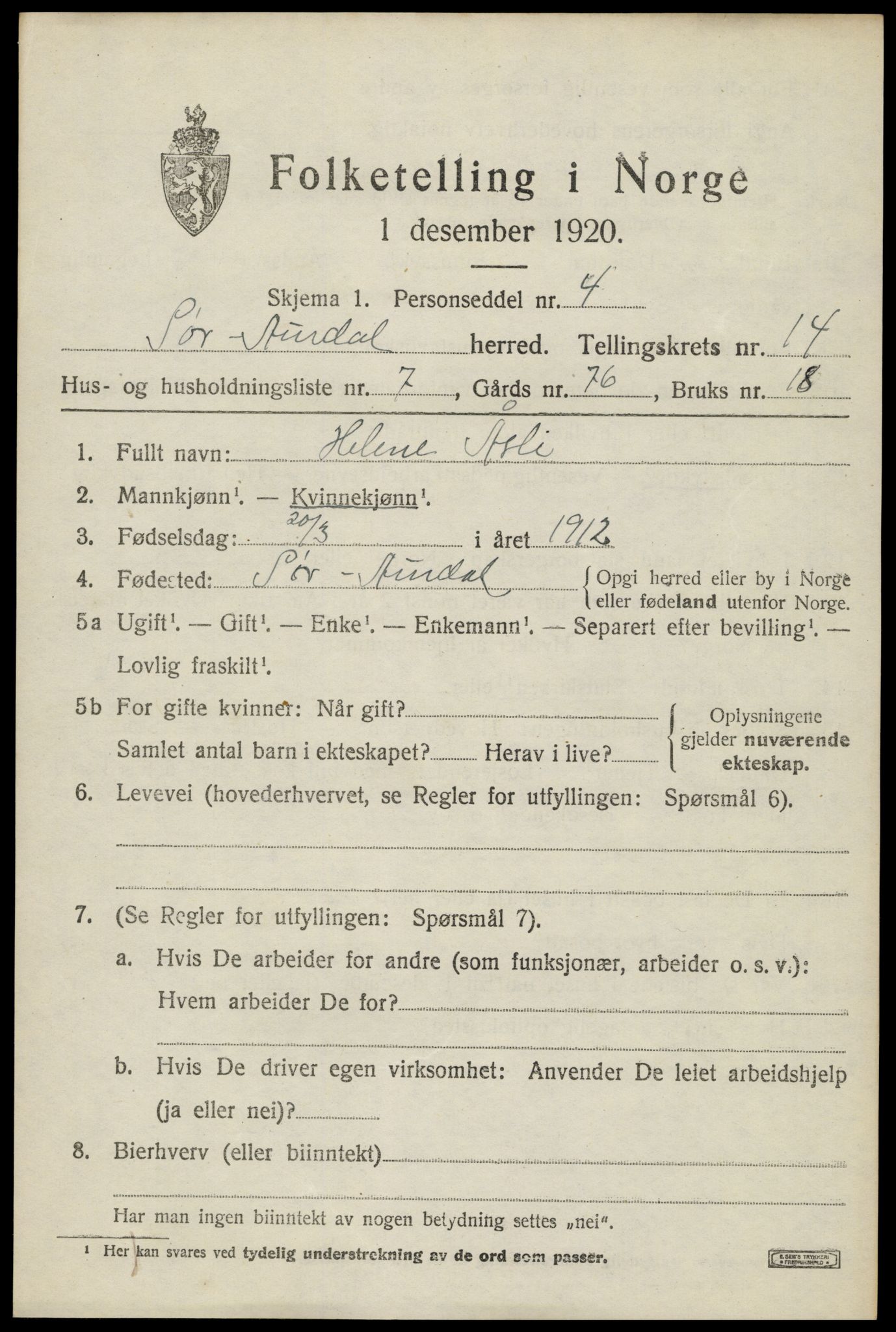 SAH, Folketelling 1920 for 0540 Sør-Aurdal herred, 1920, s. 8099