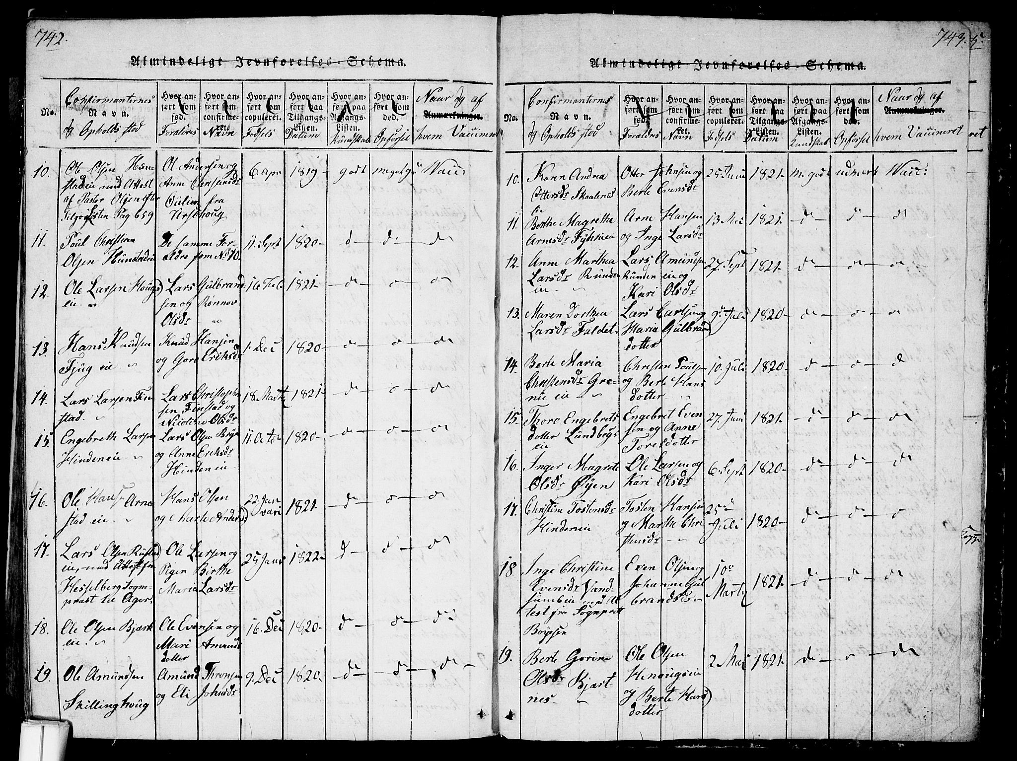 Nes prestekontor Kirkebøker, AV/SAO-A-10410/G/Ga/L0001: Klokkerbok nr. I 1, 1815-1835, s. 742-743