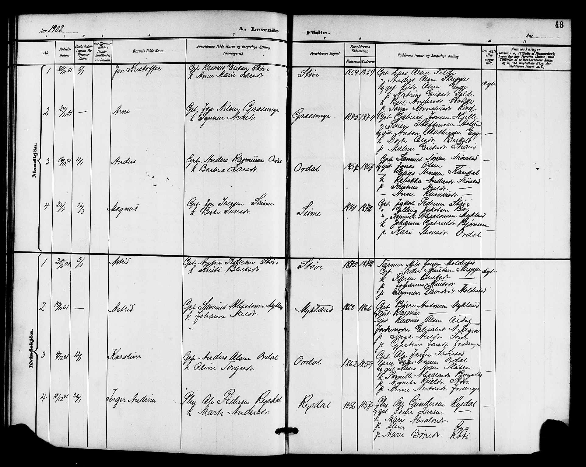 Gloppen sokneprestembete, AV/SAB-A-80101/H/Hab/Habc/L0002: Klokkerbok nr. C 2, 1896-1910, s. 43