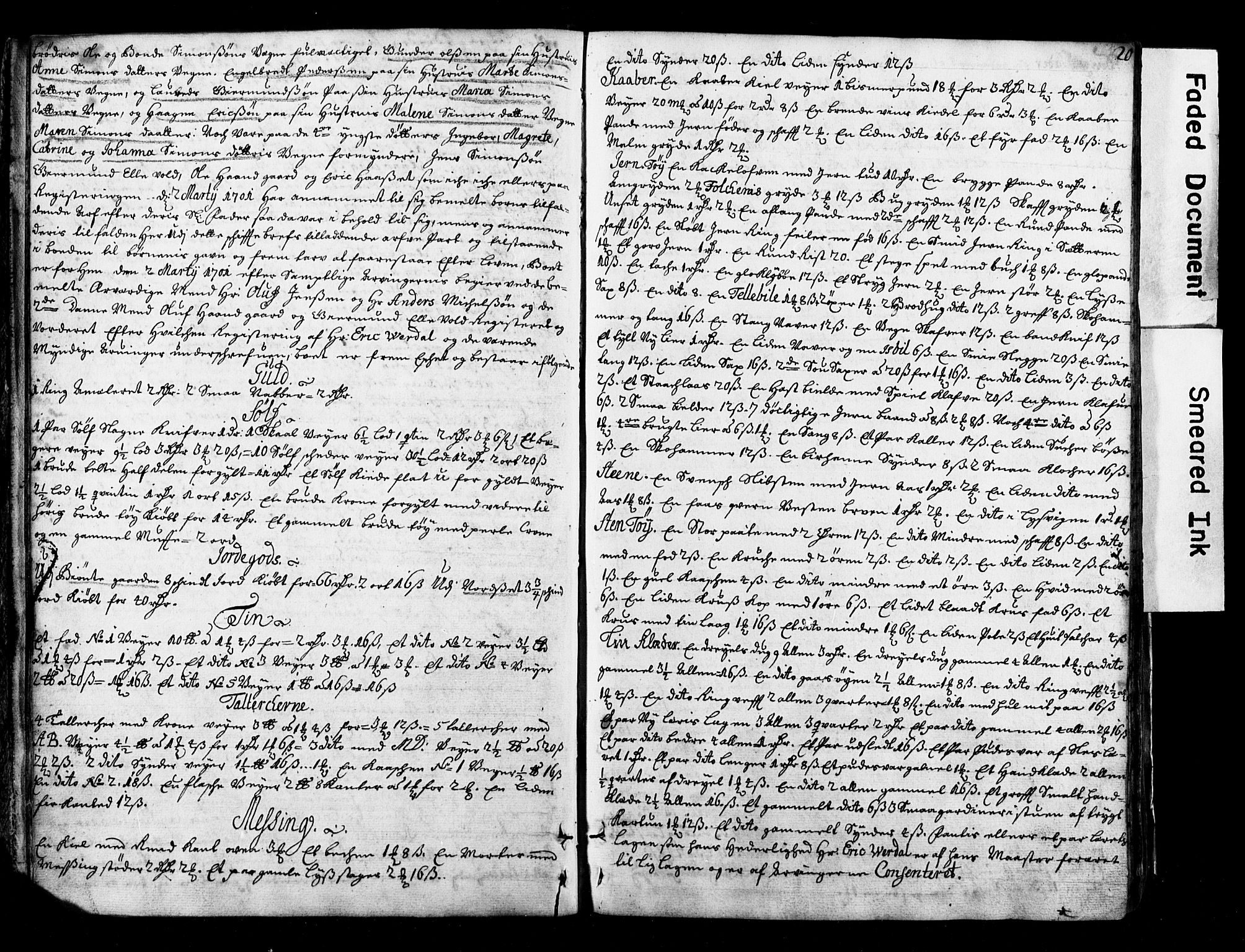Østerdalens prosti, AV/SAH-PROST-028/G/Ga/L0001: Skifteprotokoll, geistlige skifter, 1696-1779, s. 19b-20a