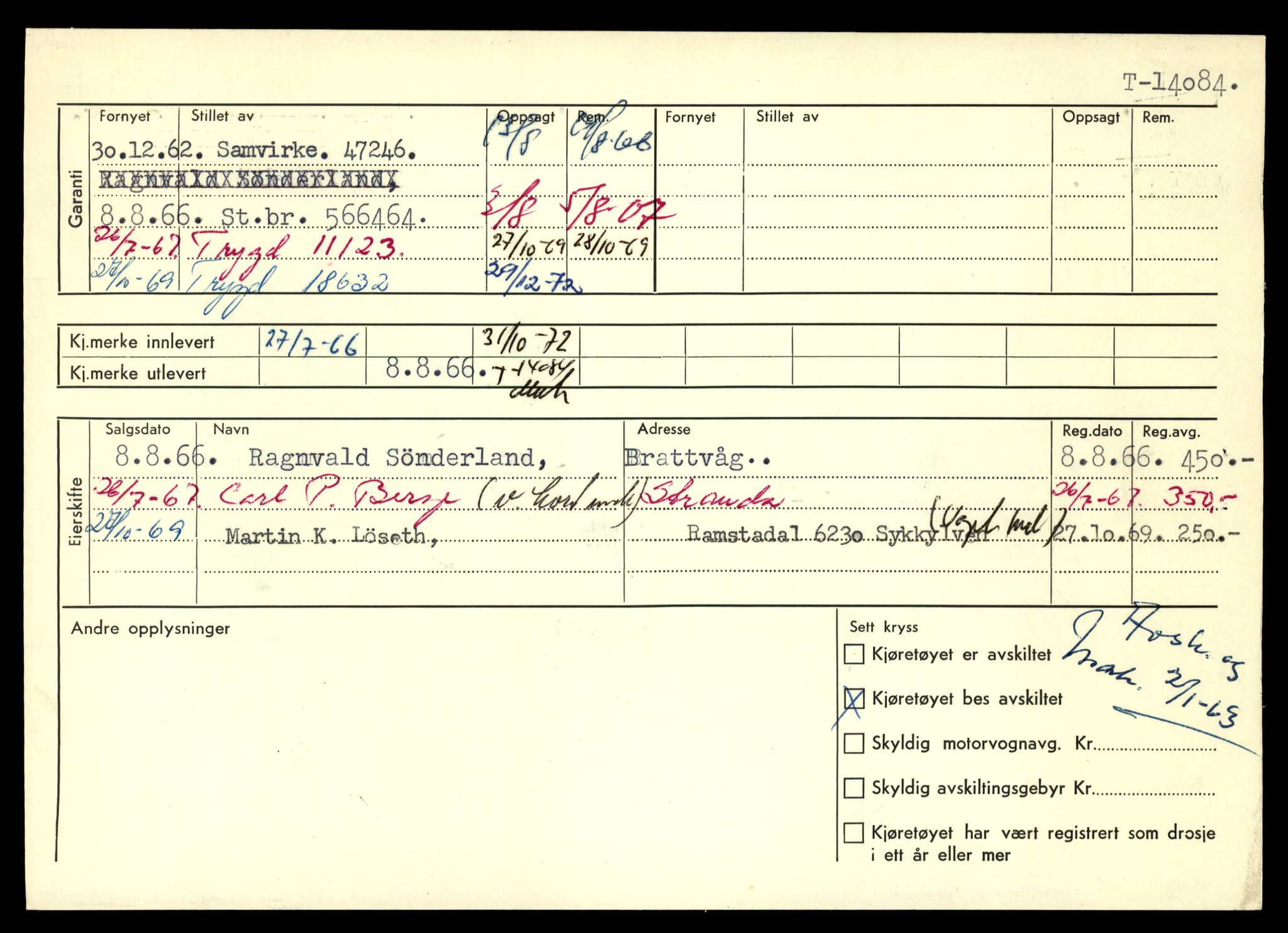Møre og Romsdal vegkontor - Ålesund trafikkstasjon, AV/SAT-A-4099/F/Fe/L0043: Registreringskort for kjøretøy T 14080 - T 14204, 1927-1998, s. 90