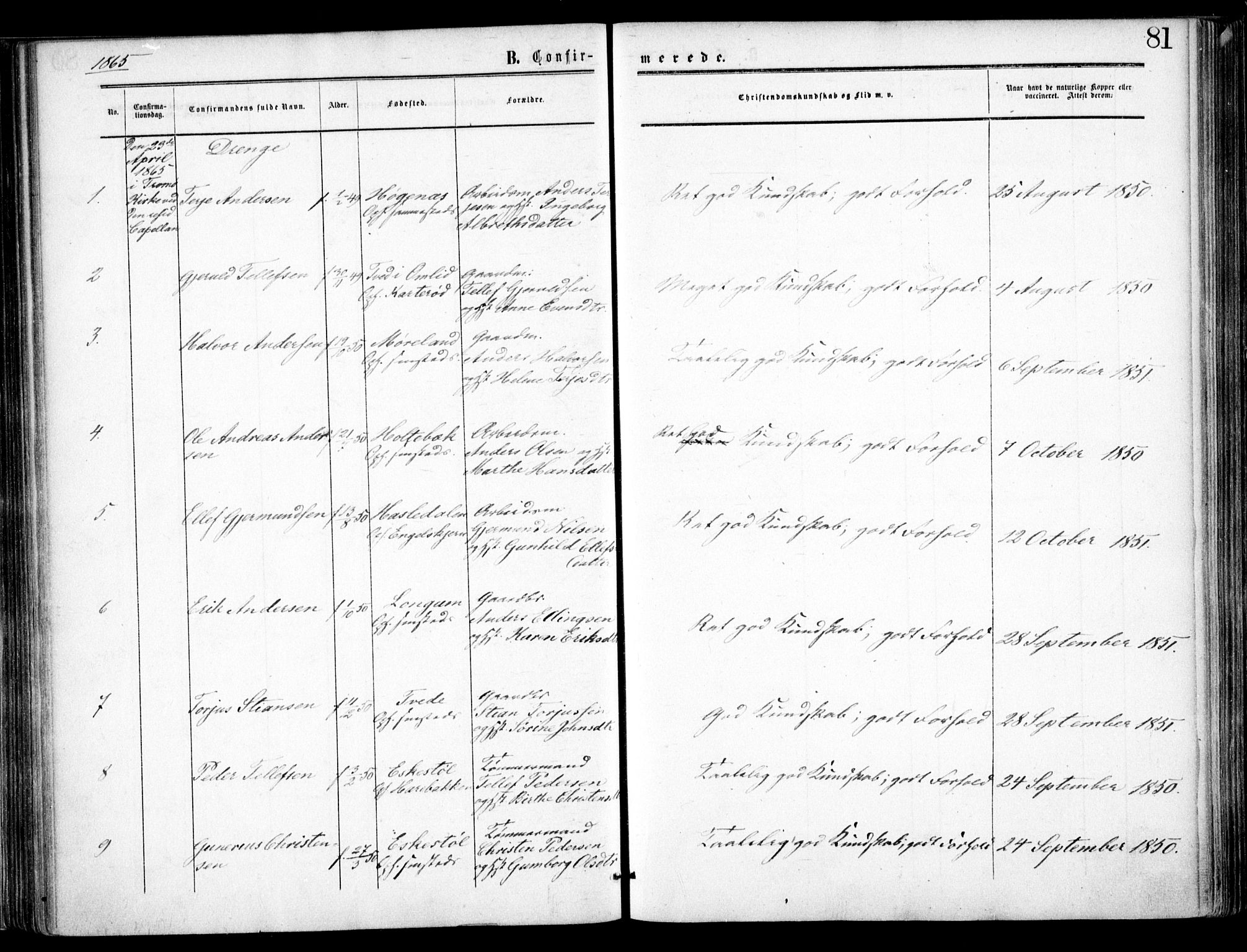 Austre Moland sokneprestkontor, SAK/1111-0001/F/Fa/Faa/L0008: Ministerialbok nr. A 8, 1858-1868, s. 81