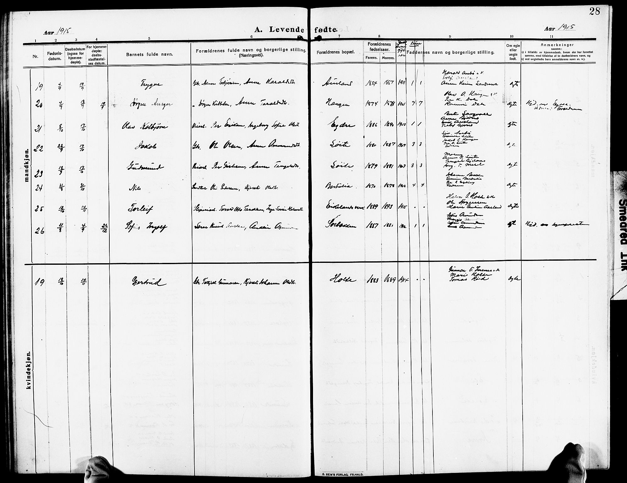 Gjerstad sokneprestkontor, AV/SAK-1111-0014/F/Fb/Fba/L0008: Klokkerbok nr. B 8, 1909-1925, s. 28