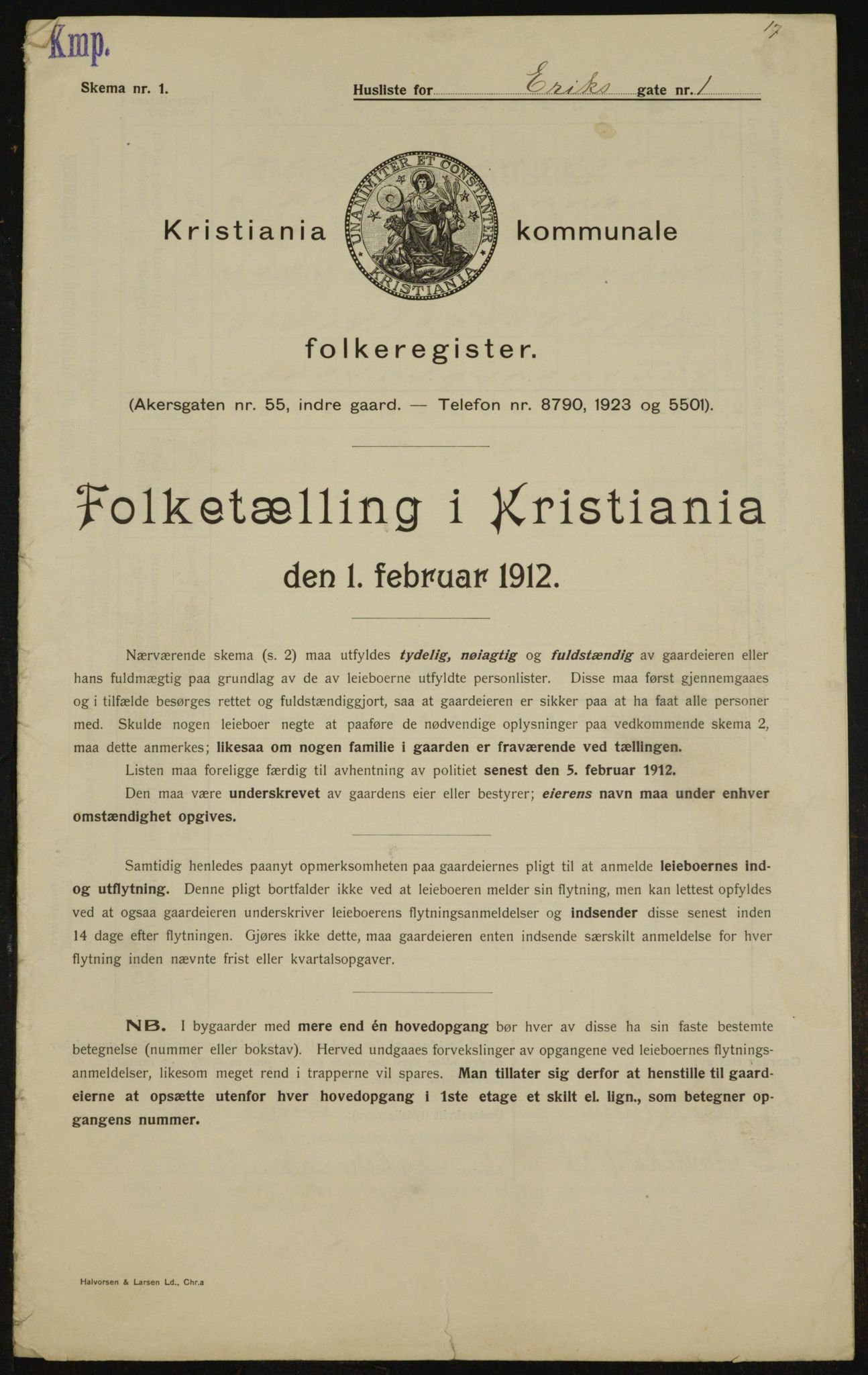 OBA, Kommunal folketelling 1.2.1912 for Kristiania, 1912, s. 19495