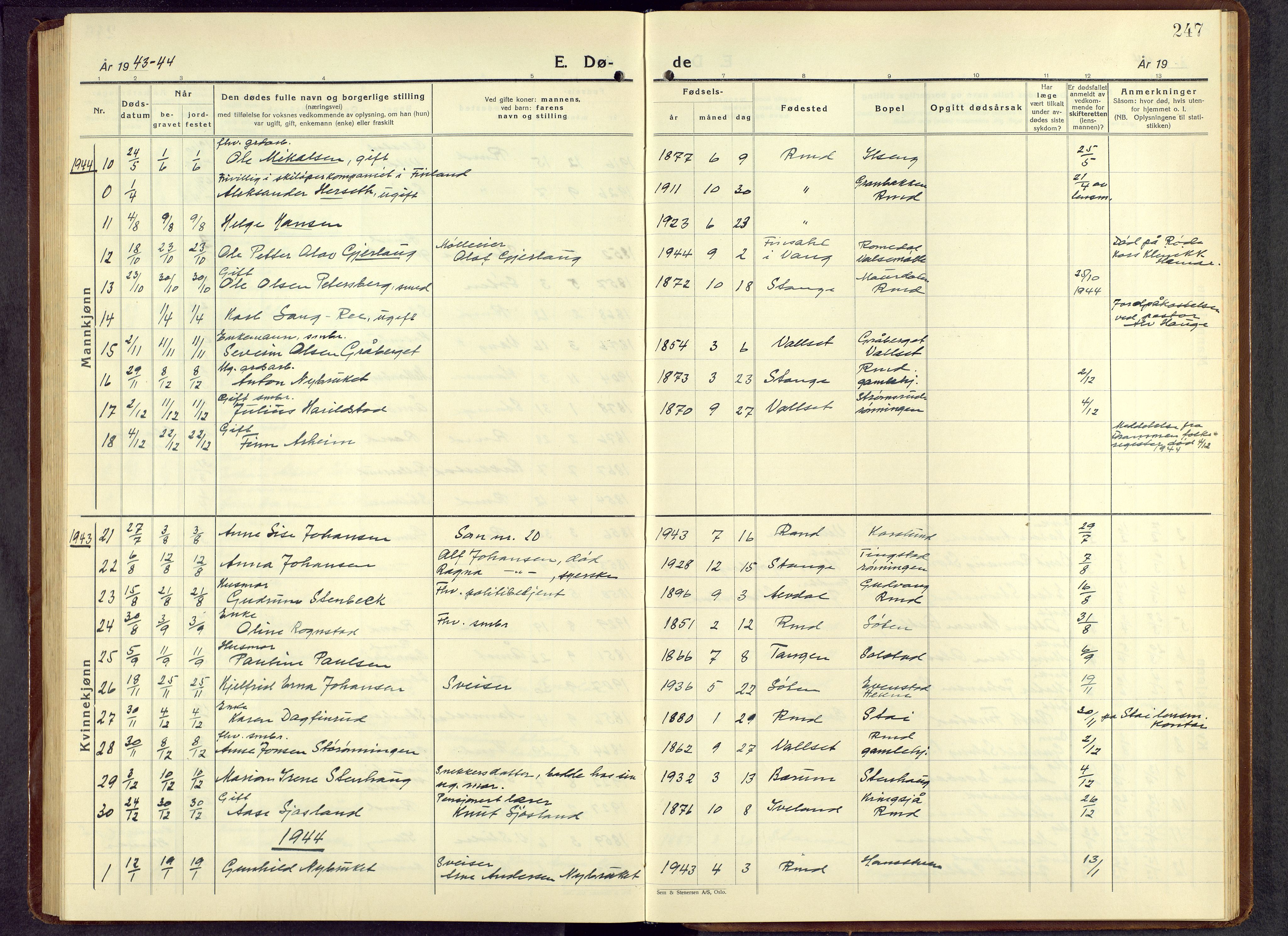 Romedal prestekontor, AV/SAH-PREST-004/L/L0016: Klokkerbok nr. 16, 1940-1958, s. 247