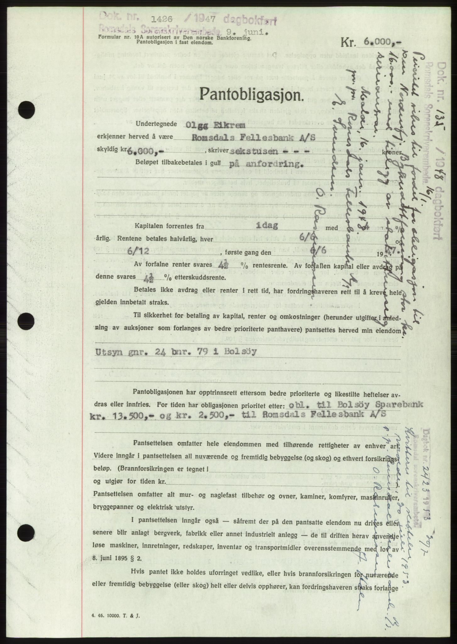 Romsdal sorenskriveri, SAT/A-4149/1/2/2C: Pantebok nr. B3, 1946-1948, Dagboknr: 1426/1947