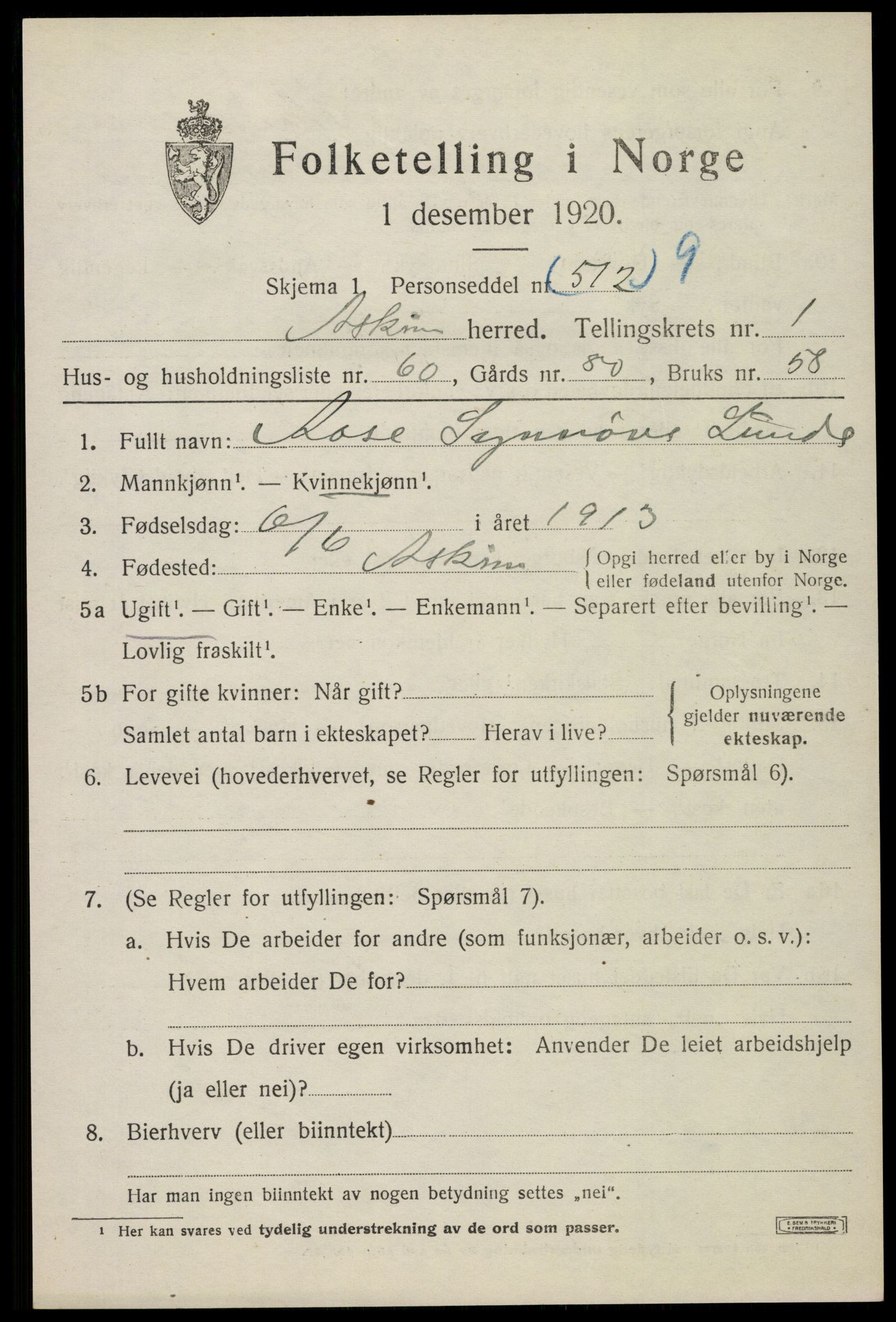 SAO, Folketelling 1920 for 0124 Askim herred, 1920, s. 2459