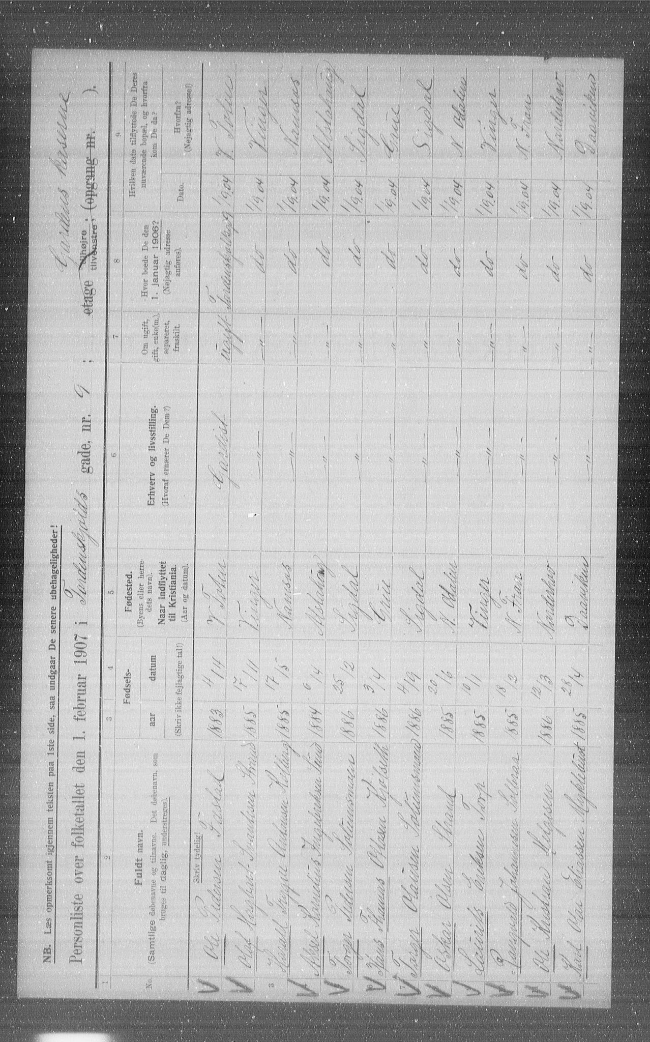 OBA, Kommunal folketelling 1.2.1907 for Kristiania kjøpstad, 1907, s. 57847