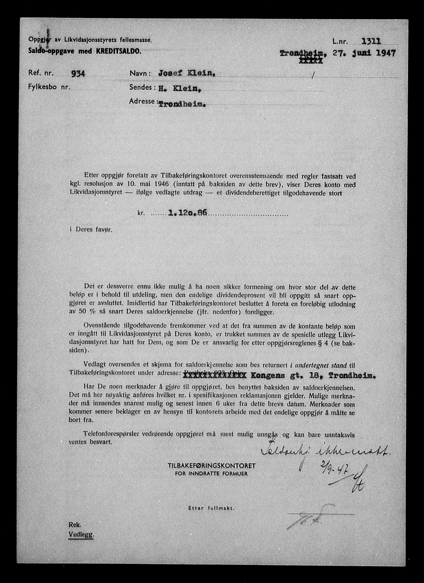 Justisdepartementet, Tilbakeføringskontoret for inndratte formuer, AV/RA-S-1564/H/Hc/Hca/L0902: --, 1945-1947, s. 29