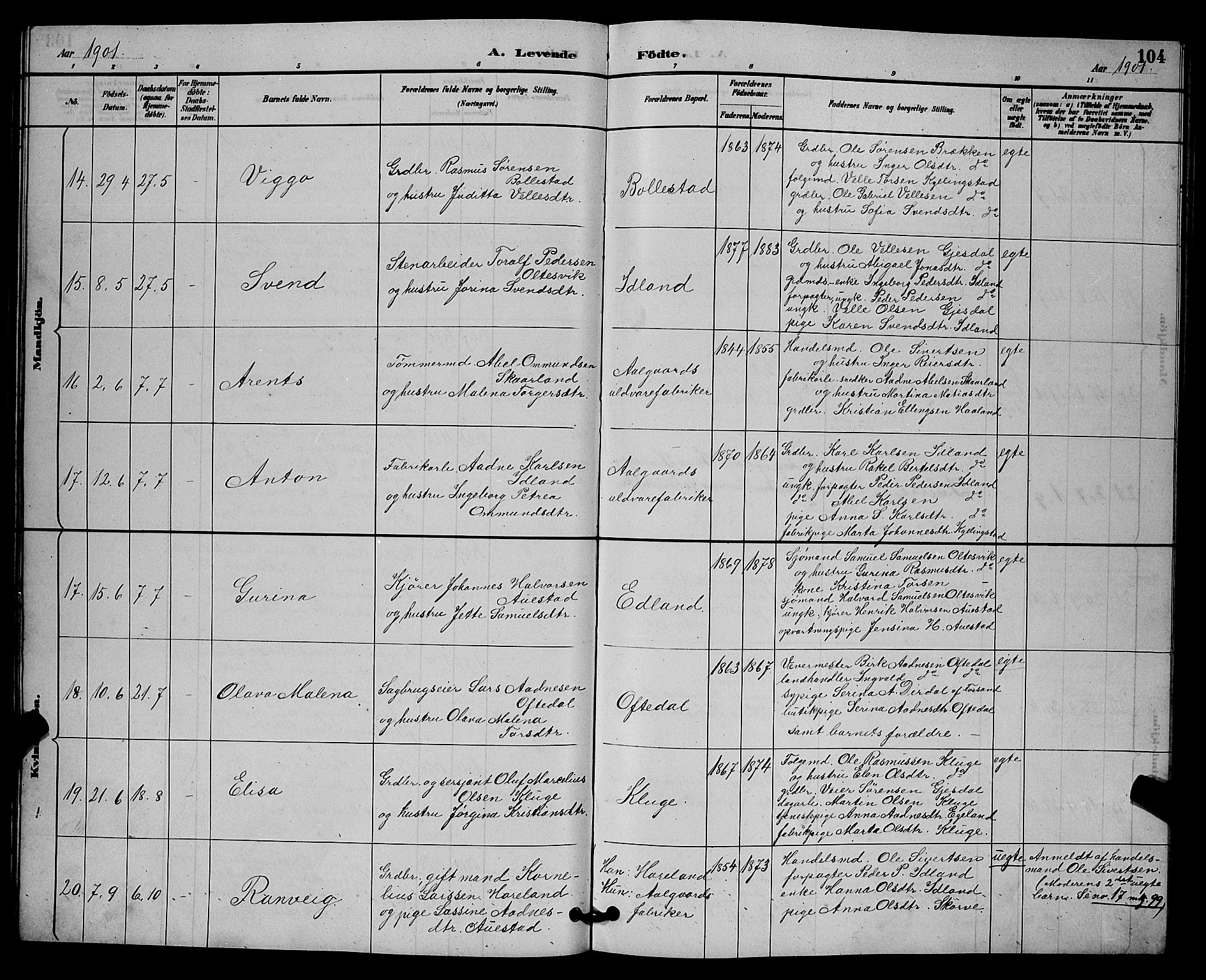 Lye sokneprestkontor, AV/SAST-A-101794/001/30BB/L0008: Klokkerbok nr. B 7, 1887-1901, s. 104