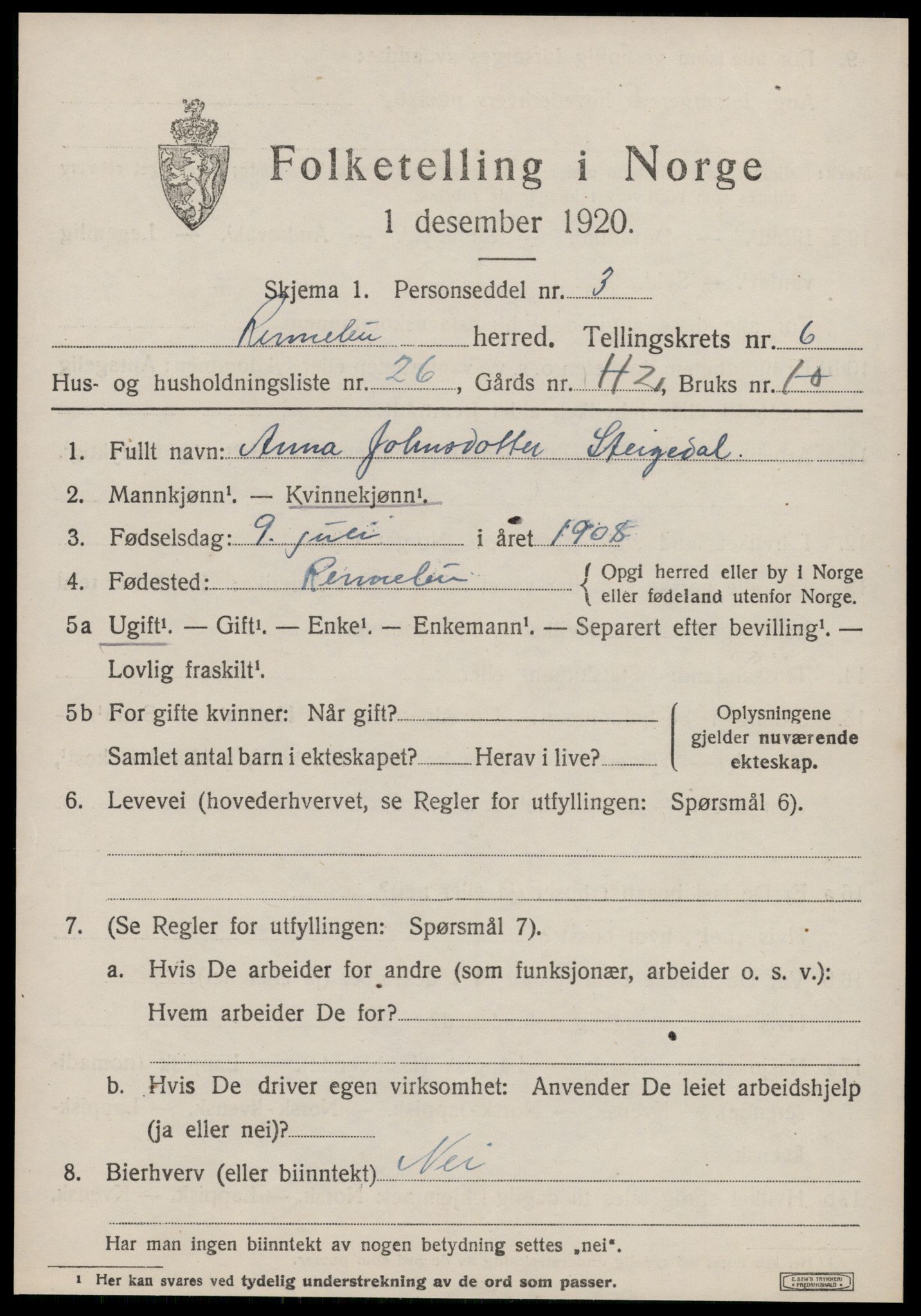 SAT, Folketelling 1920 for 1635 Rennebu herred, 1920, s. 4734