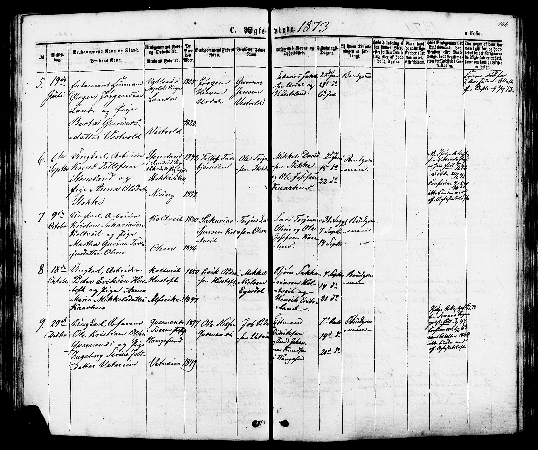 Skjold sokneprestkontor, AV/SAST-A-101847/H/Ha/Haa/L0007: Ministerialbok nr. A 7, 1857-1882, s. 166